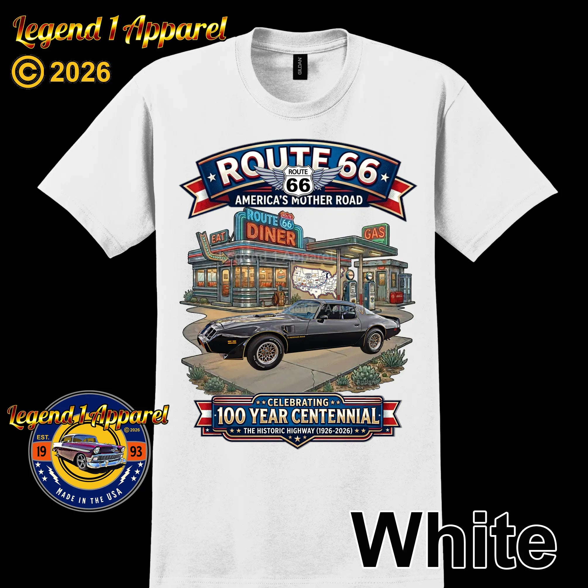 1979 Pontiac Trans Am Classic Car Graphic Tee – Route 66 Centennial T-Shirt