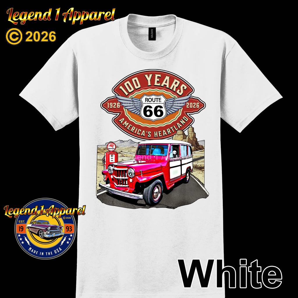 1957 Willys Wagon Classic Truck Graphic Tee – Route 66 100 Years T-Shirt