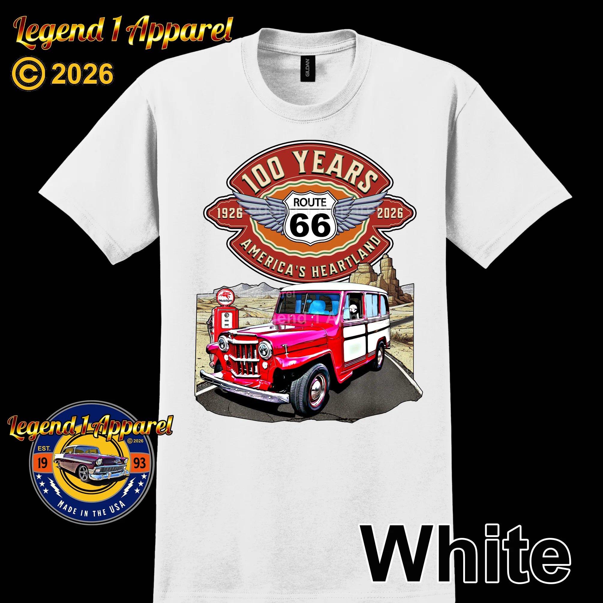 1957 Willys Wagon Classic Truck Graphic Tee – Route 66 100 Years T-Shirt