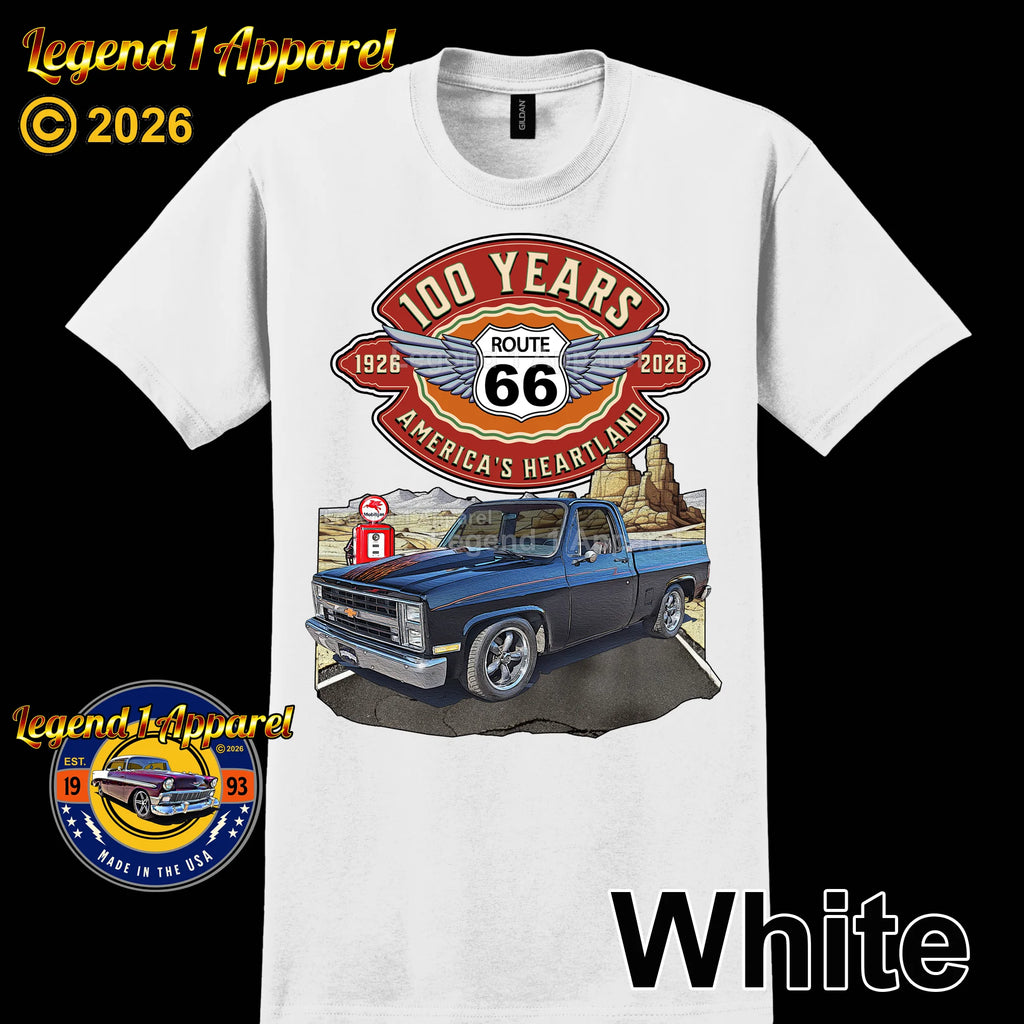 1985 Chevrolet Pick up Classic Square Body Truck Graphic Tee – Route 66 100 Years T-Shirt