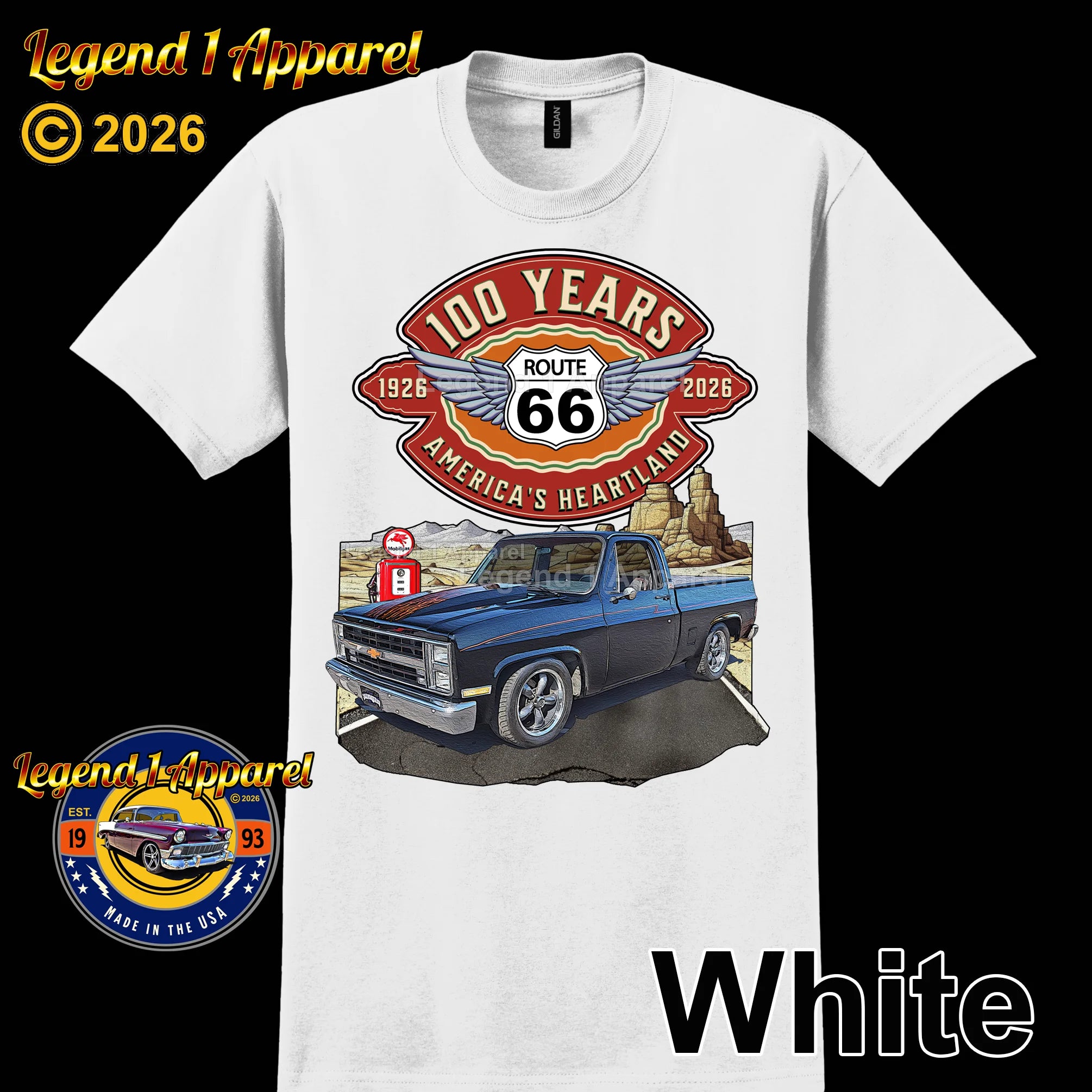 1985 Chevrolet Pick up Classic Square Body Truck Graphic Tee – Route 66 100 Years T-Shirt