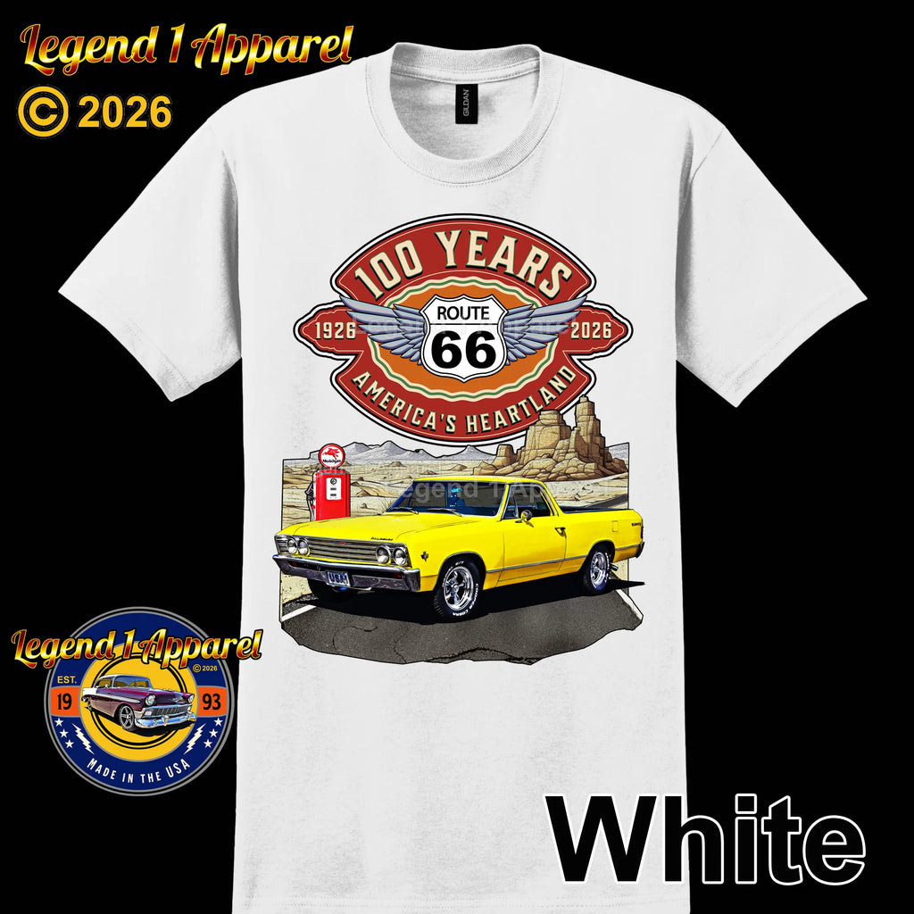 1967 Chevrolet El Camino Classic Truck Graphic Tee – Route 66 100 Years T-Shirt