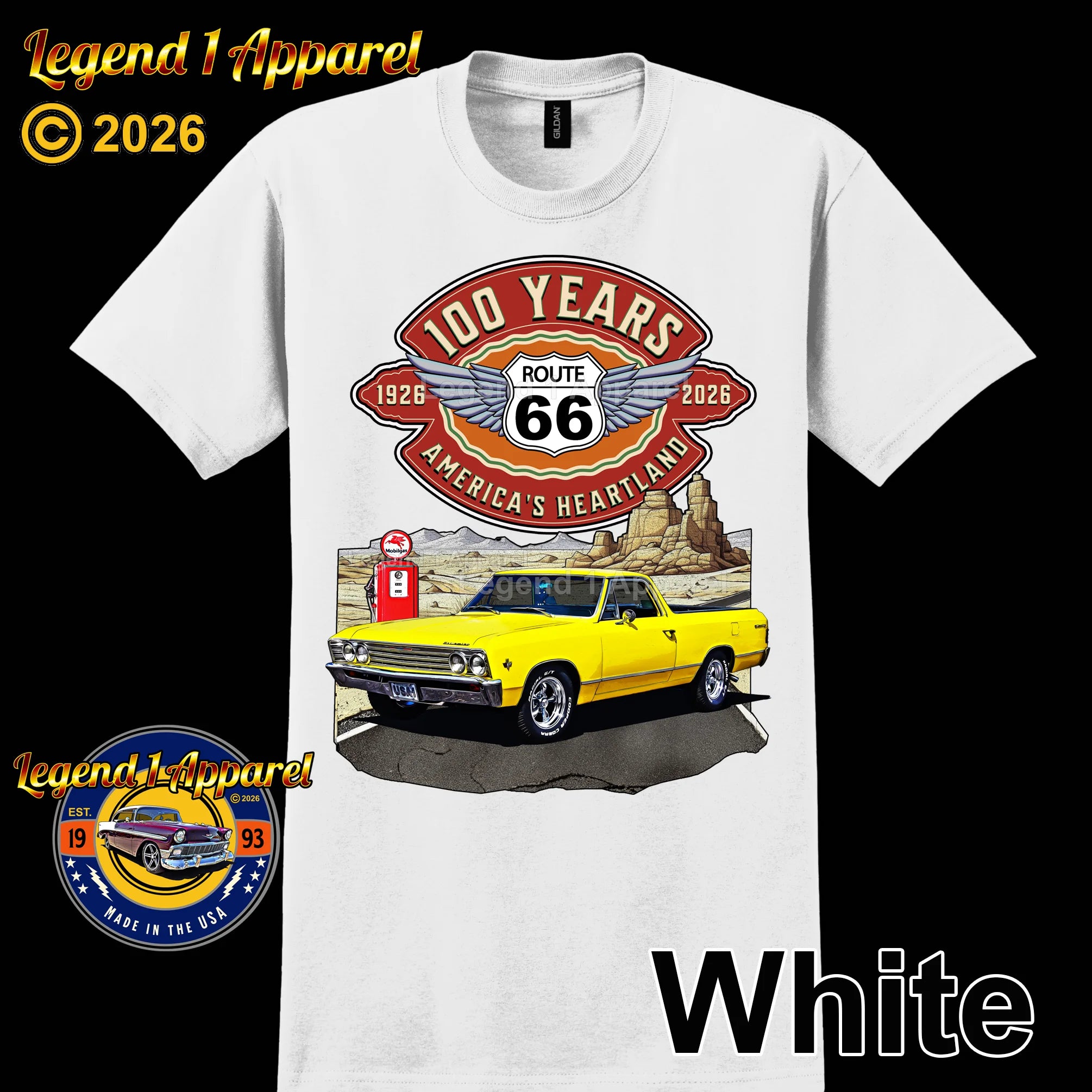 1967 Chevrolet El Camino Classic Truck Graphic Tee – Route 66 100 Years T-Shirt
