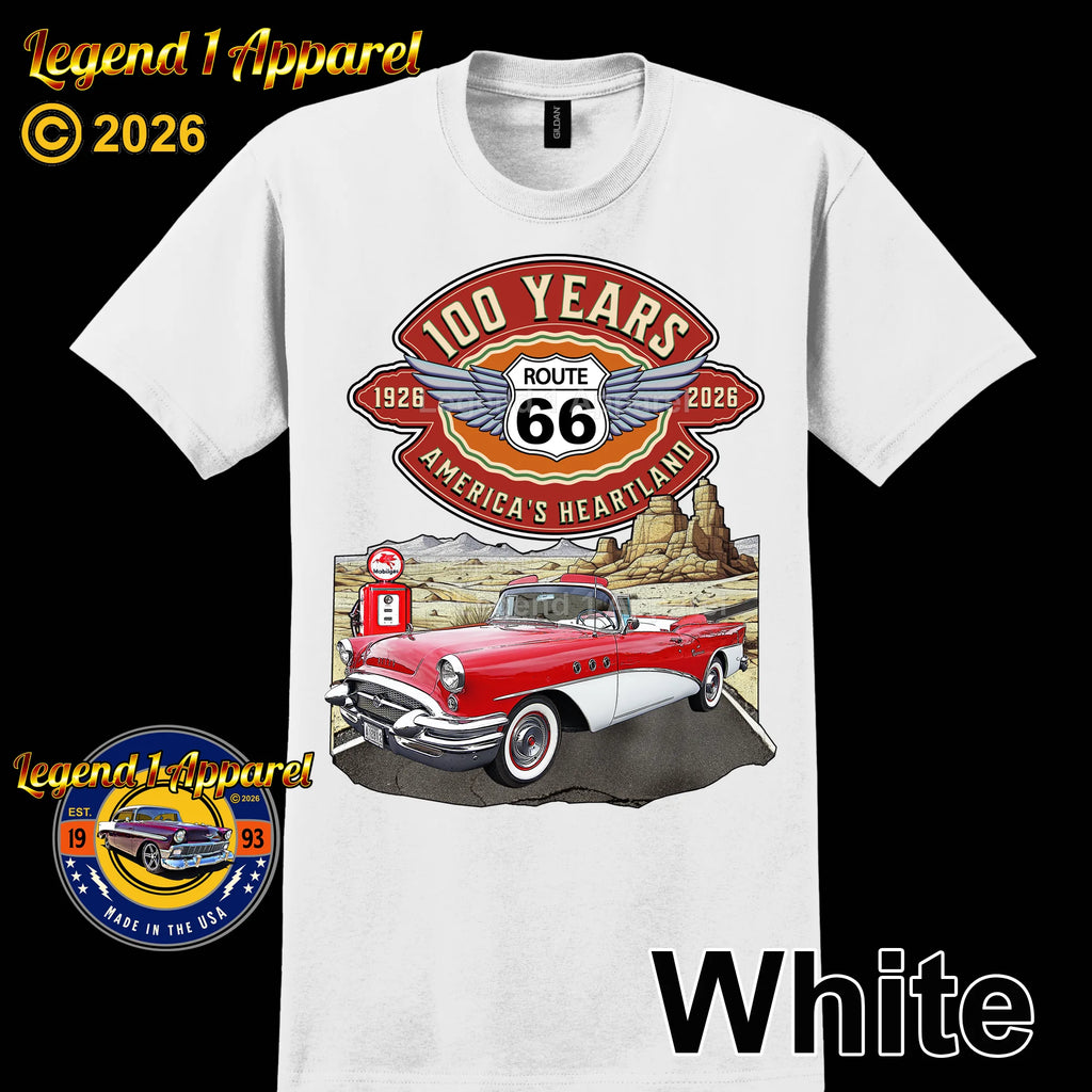 1955 Buick Special Convertible Classic Car Graphic Tee – Route 66 100 Years T-Shirt
