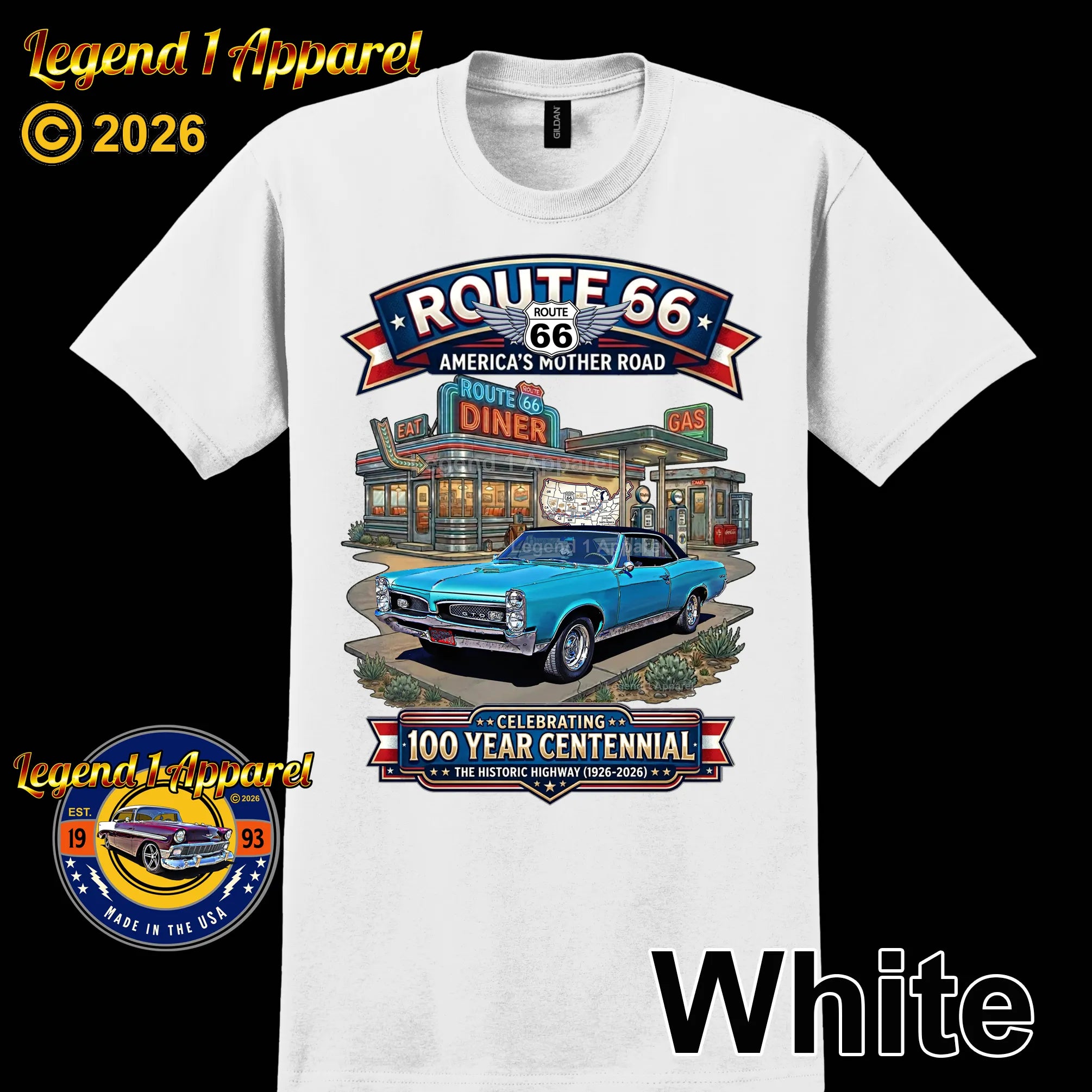 1967 Pontiac GTO Classic Car Graphic Tee – Route 66 Centennial T-Shirt