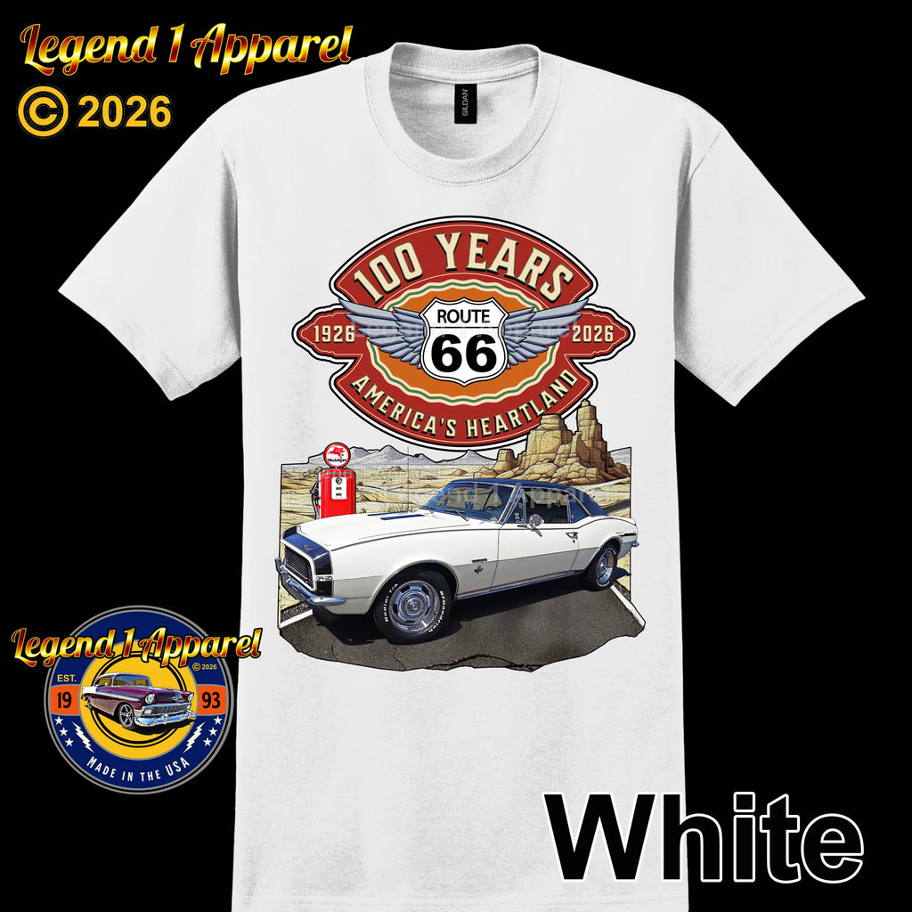 1967 Chevrolet Camaro Classic Car Graphic Tee – Route 66 100 Years T-Shirt