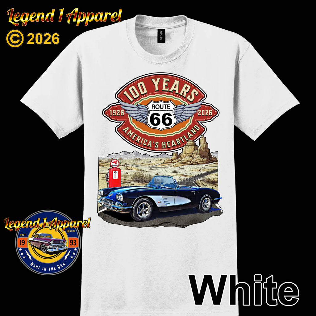 1960 Chevrolet Corvette C1 Classic Car Graphic Tee – Route 66 100 Years T-Shirt