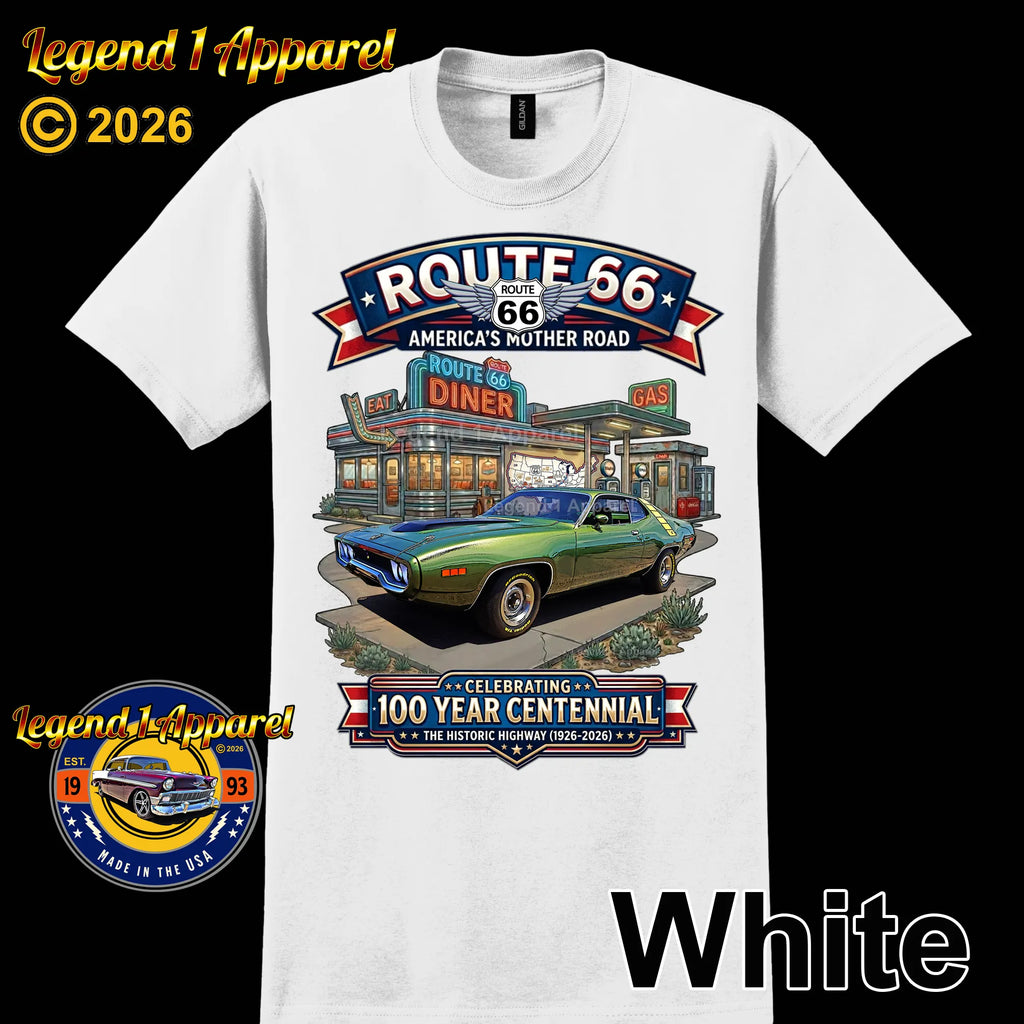 1971 Plymouth Roadrunner Classic Car Graphic Tee – Route 66 Centennial T-Shirt