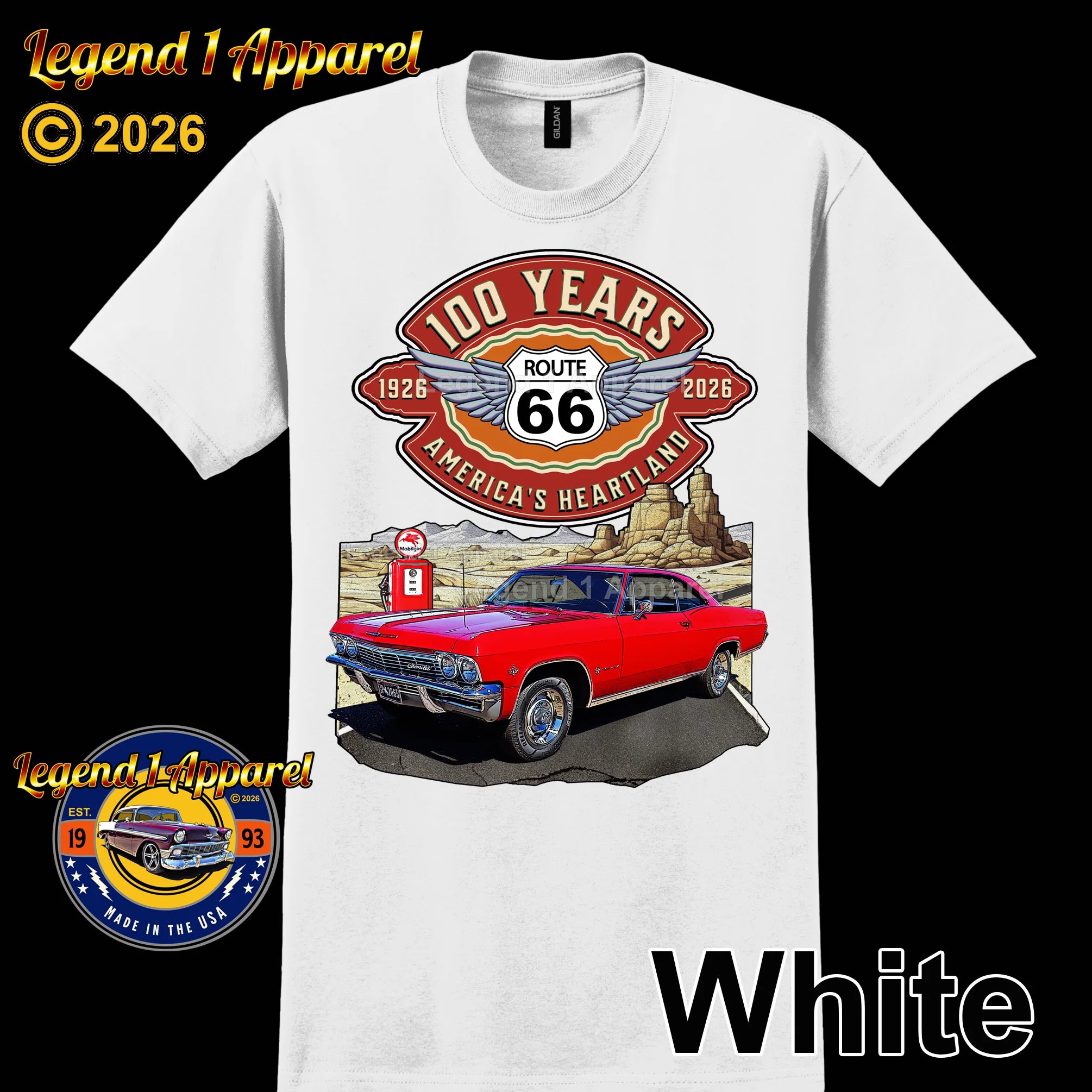 1965 Chevrolet Impala SS Classic Car Graphic Tee – Route 66 100 Years T-Shirt