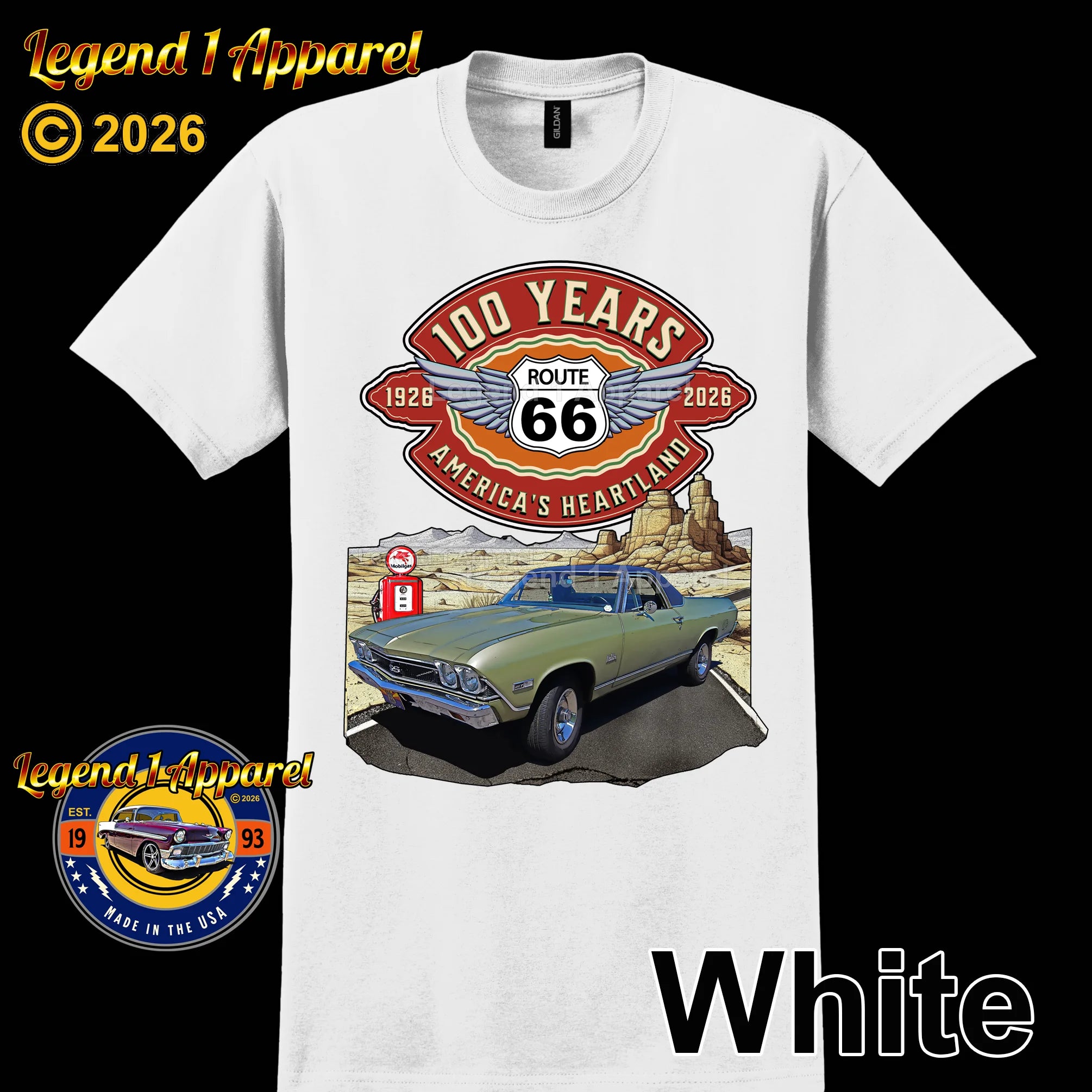 1969 Chevrolet El Camino Classic Truck Graphic Tee – Route 66 100 Years T-Shirt