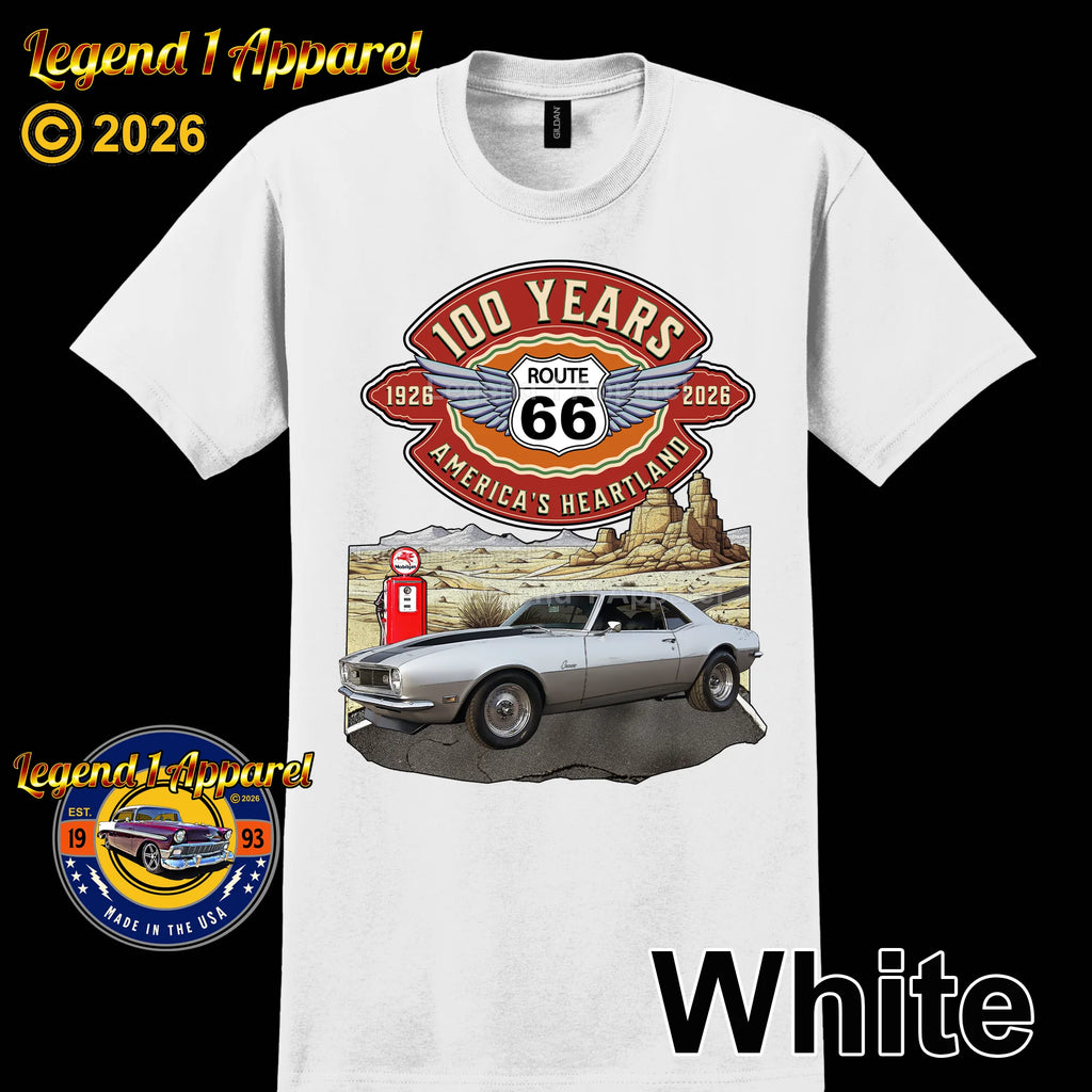 1968 Chevrolet Camaro Classic Car Graphic Tee – Route 66 100 Years T-Shirt