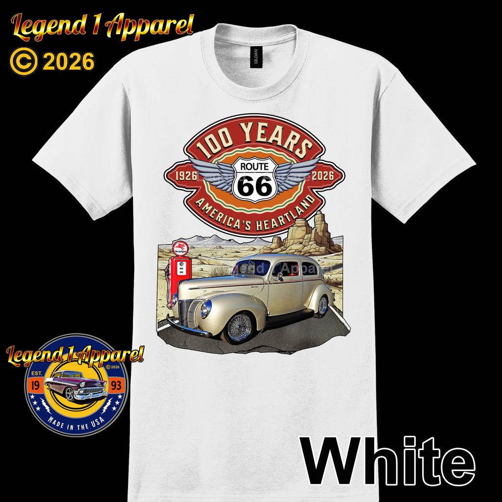 1940 Ford Coupe Classic Car Graphic Tee – Route 66 100 Years T-Shirt
