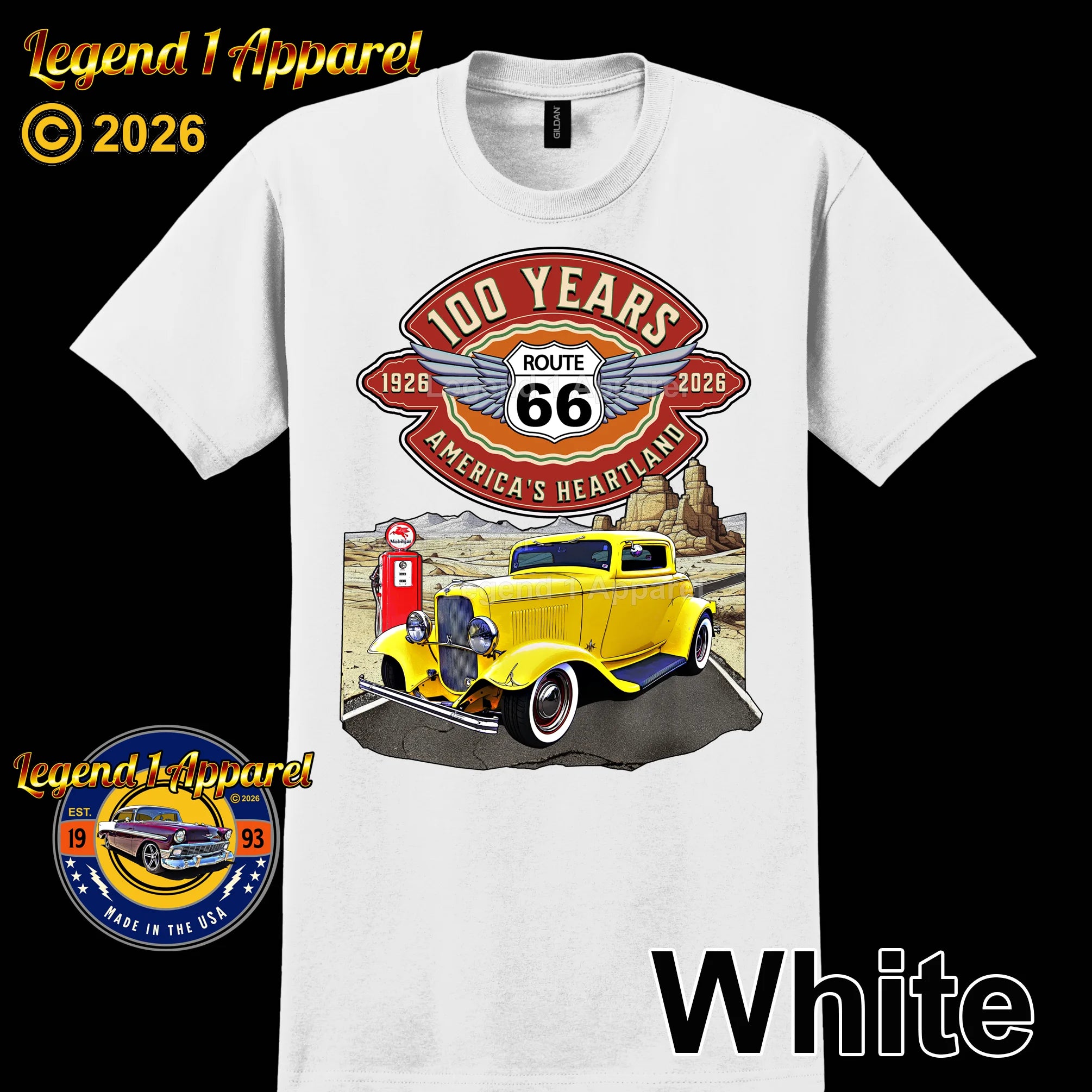 1932 Ford Coupe Classic Car Graphic Tee – Route 66 100 Years T-Shirt