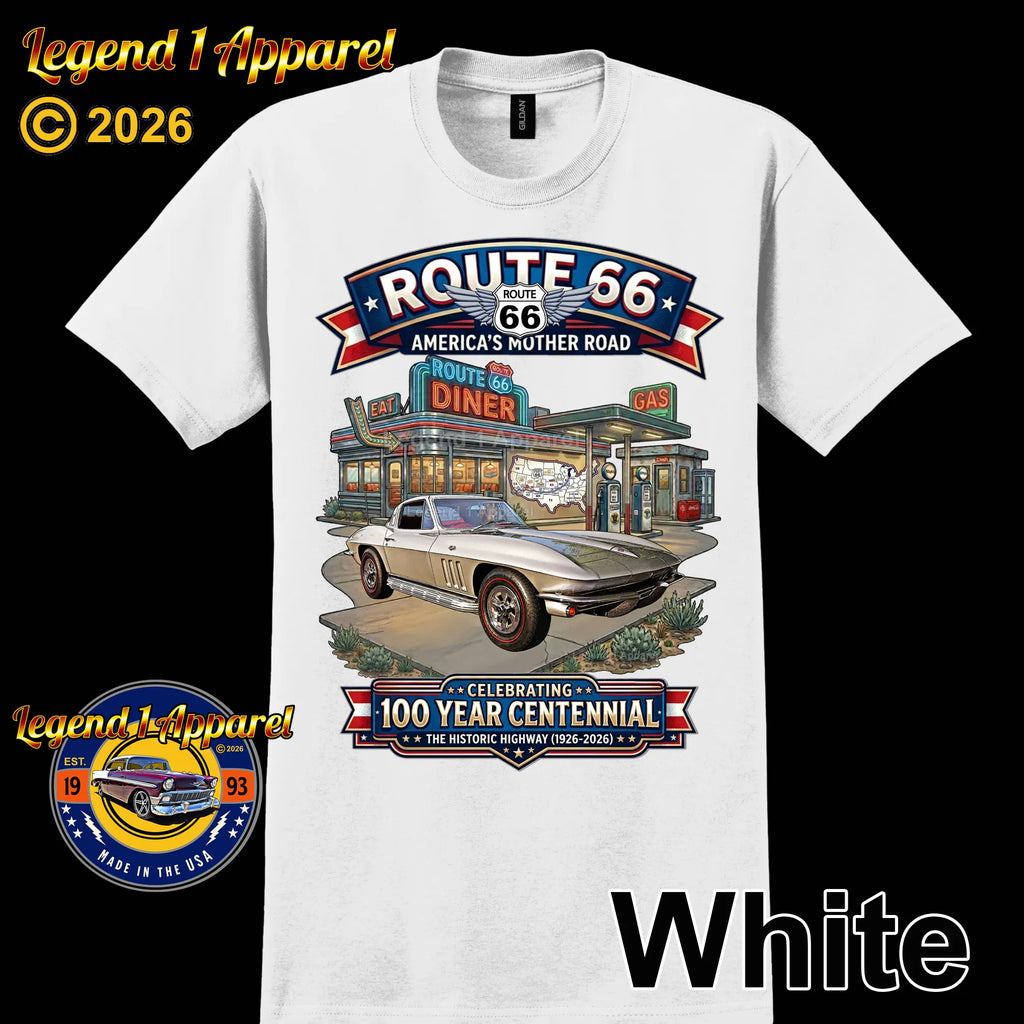 1965 Chevrolet Corvette C2 Classic Car Graphic Tee – Route 66 Centennial T-Shirt