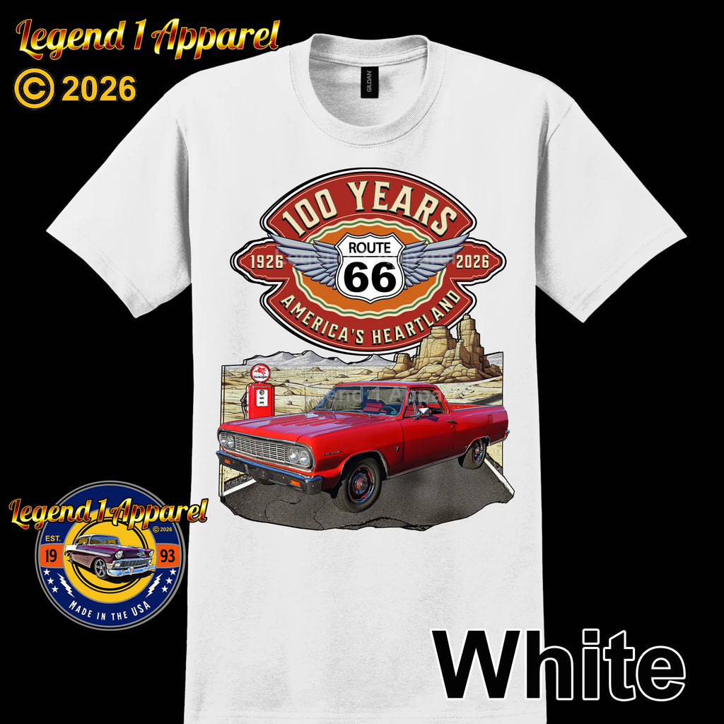 1964 Chevrolet El Camino Classic Truck Graphic Tee – Route 66 100 Years T-Shirt