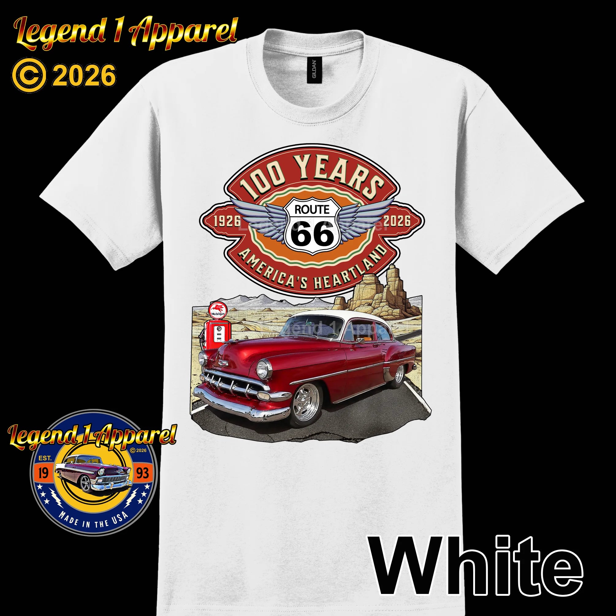 1954 Chevrolet Bel Air Coupe Classic Car Graphic Tee – Route 66 100 Years T-Shirt