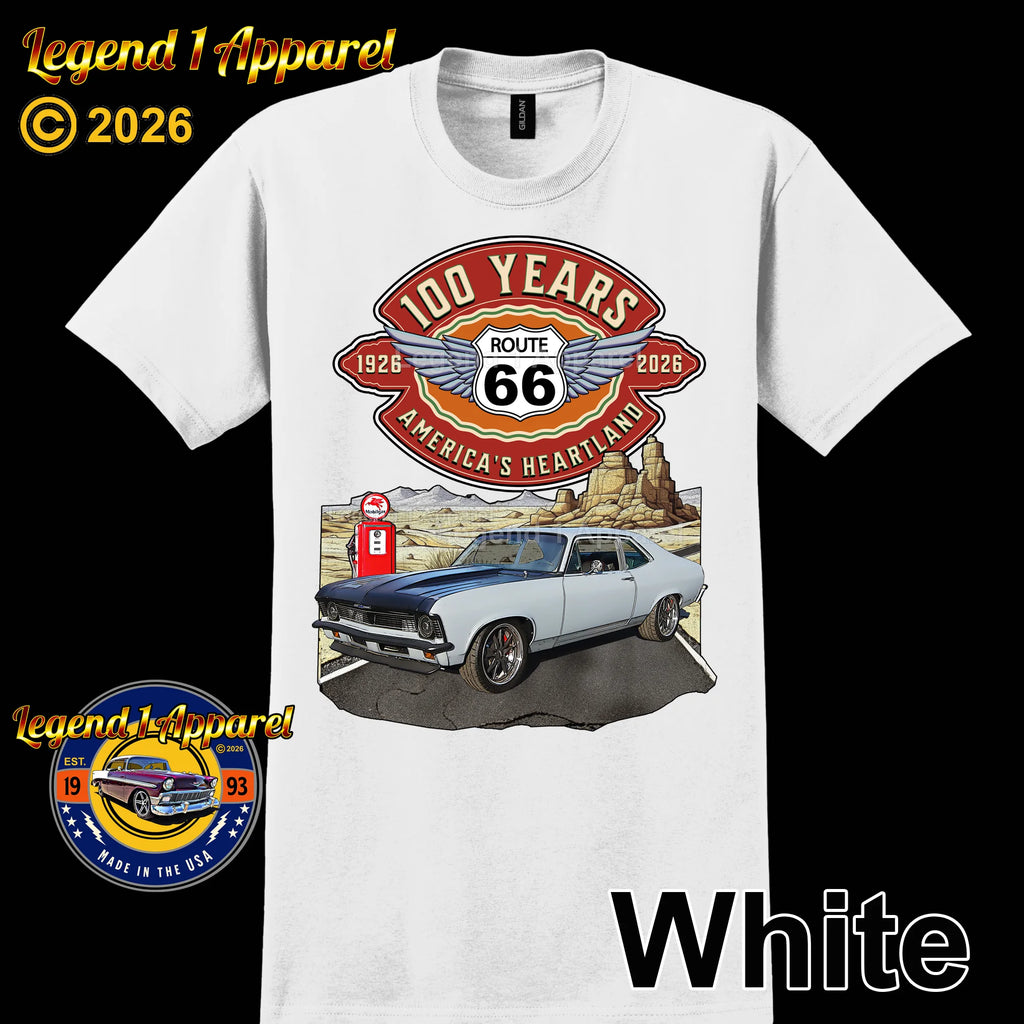 1972 Chevrolet Nova SS Classic Car Graphic Tee – Route 66 100 Years T-Shirt