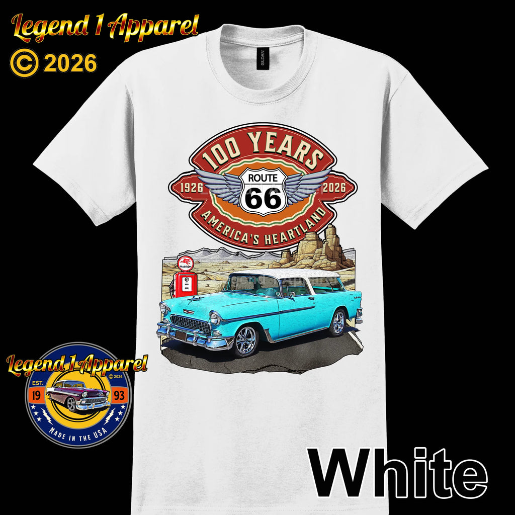 1955 Chevrolet Bel Air Nomad Classic Car Graphic Tee – Route 66 100 Years T-Shirt