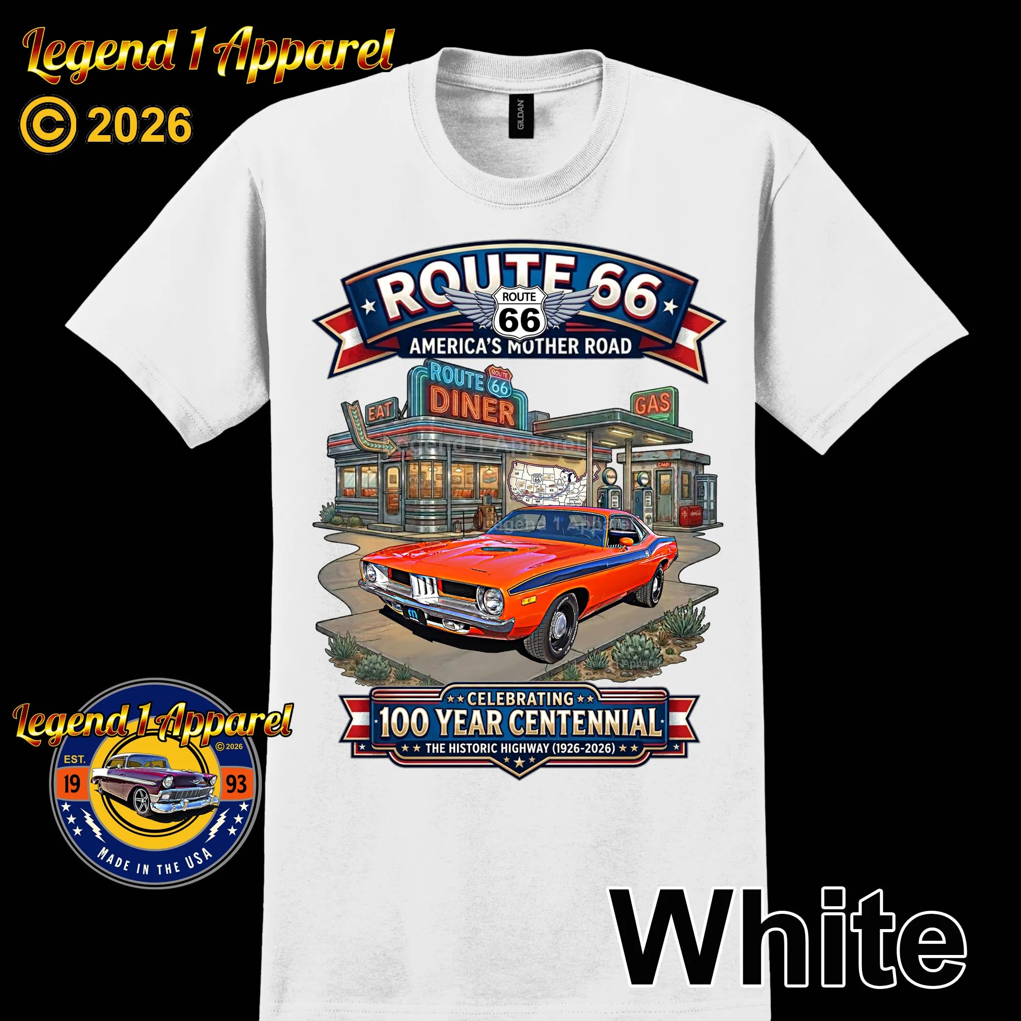 1972 Plymouth Cuda Classic Car Graphic Tee – Route 66 Centennial T-Shirt