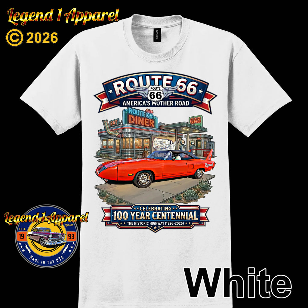 1970 Plymouth Roadrunner Superbird Classic Car Graphic Tee – Route 66 Centennial T-Shirt