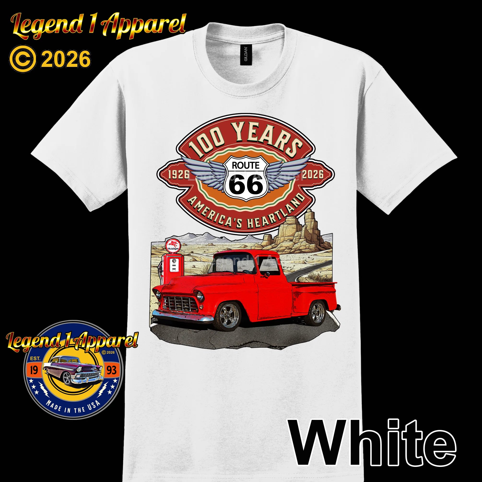 1956 Chevrolet Pick up Classic Truck Graphic Tee – Route 66 100 Years T-Shirt