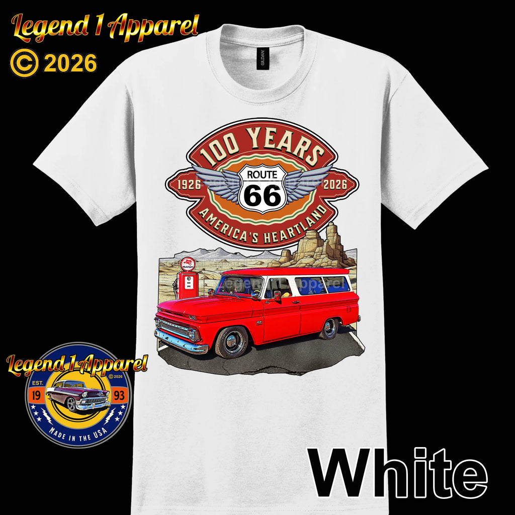 1966 Chevrolet Suburban Carryall Classic Truck Graphic Tee – Route 66 100 Years T-Shirt