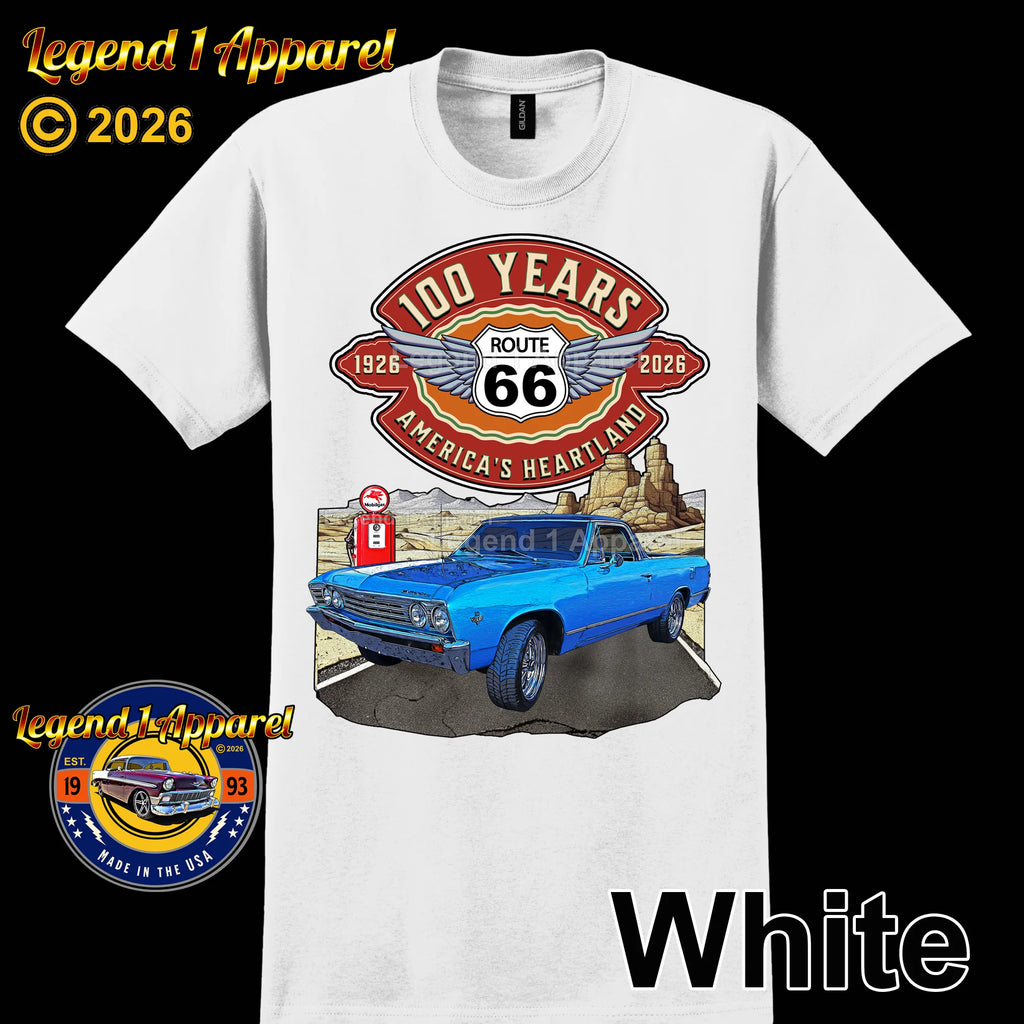 1966 Chevrolet El Camino Classic Truck Graphic Tee – Route 66 100 Years T-Shirt