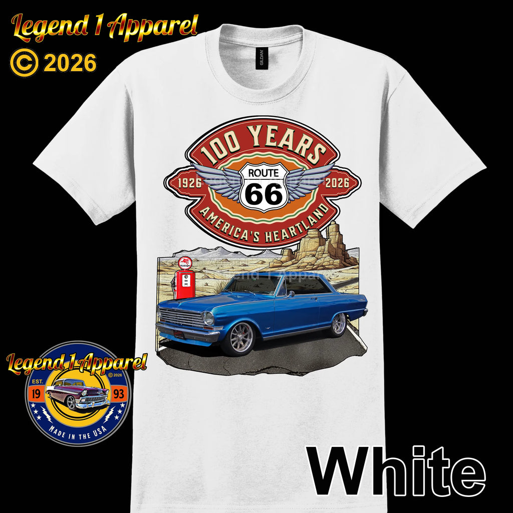 1963 Chevrolet Nova SS Classic Car Graphic Tee – Route 66 100 Years T-Shirt