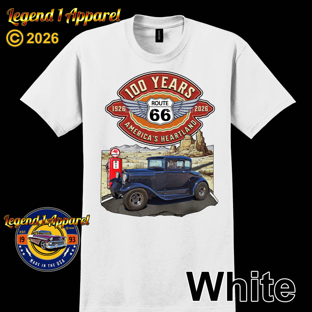 1930 Ford Model A Classic Car Graphic Tee – Route 66 100 Years T-Shirt