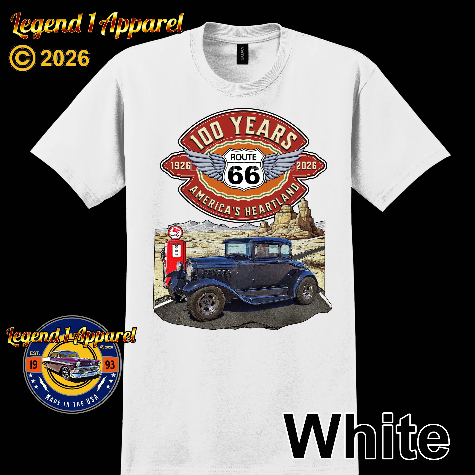 1930 Ford Model A Classic Car Graphic Tee – Route 66 100 Years T-Shirt