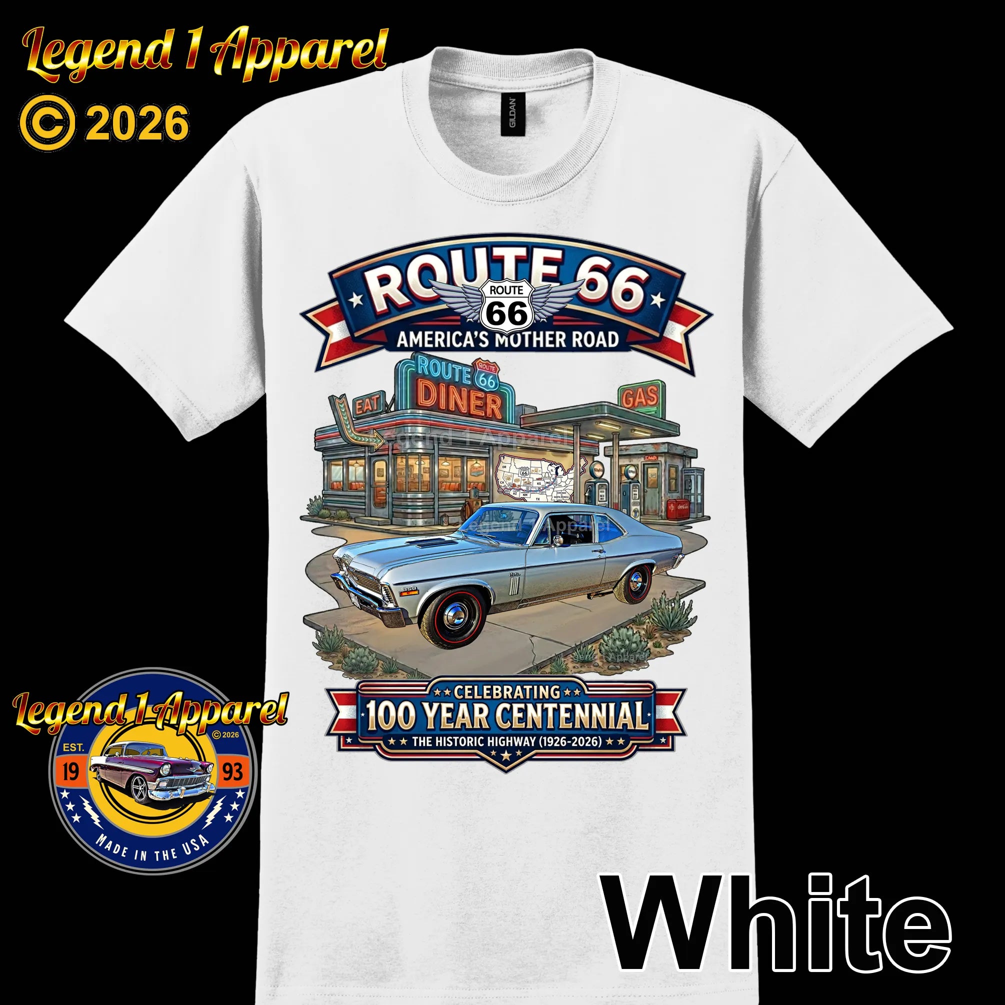 1970 Chevrolet Nova SS Classic Car Graphic Tee – Route 66 Centennial T-Shirt