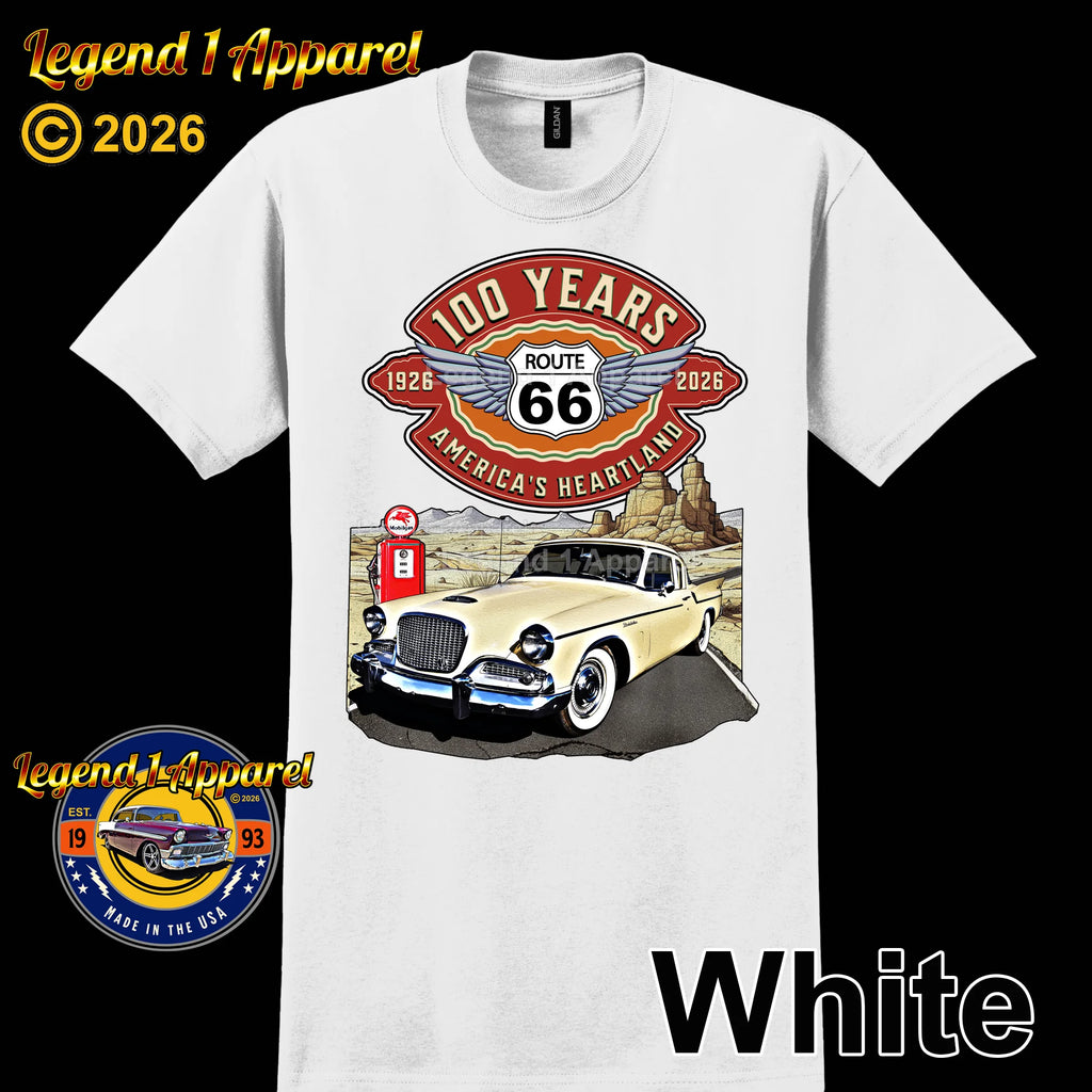 1958 Studebaker Silver Hawk Classic Car Graphic Tee – Route 66 100 Years T-Shirt