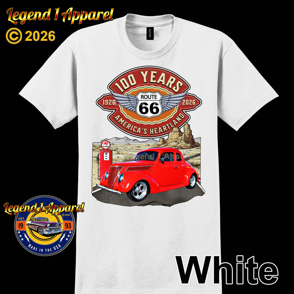 1937 Ford Coupe Classic Car Graphic Tee – Route 66 100 Years T-Shirt