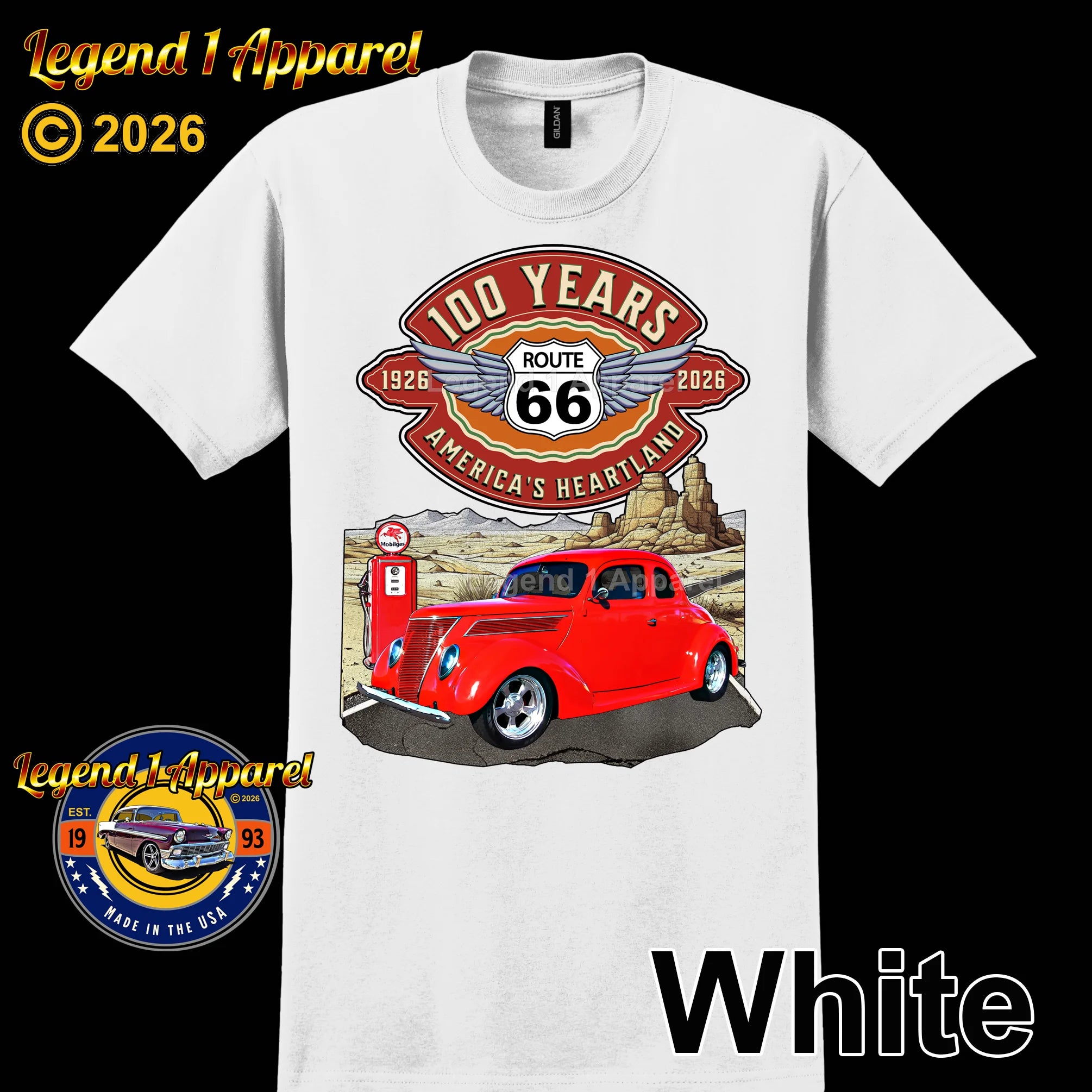 1937 Ford Coupe Classic Car Graphic Tee – Route 66 100 Years T-Shirt