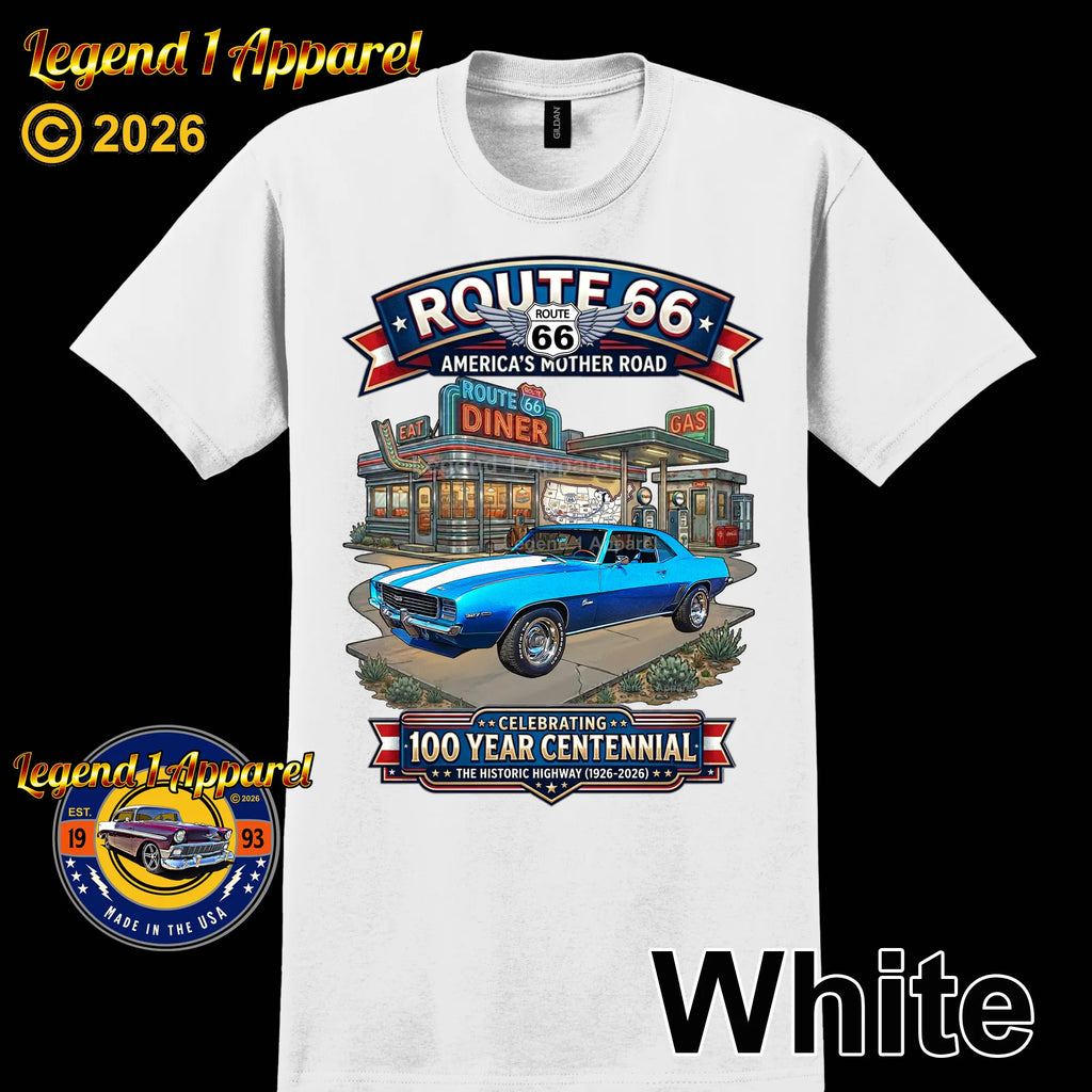1969 Chevrolet Camaro Classic Car Graphic Tee – Route 66 Centennial T-Shirt
