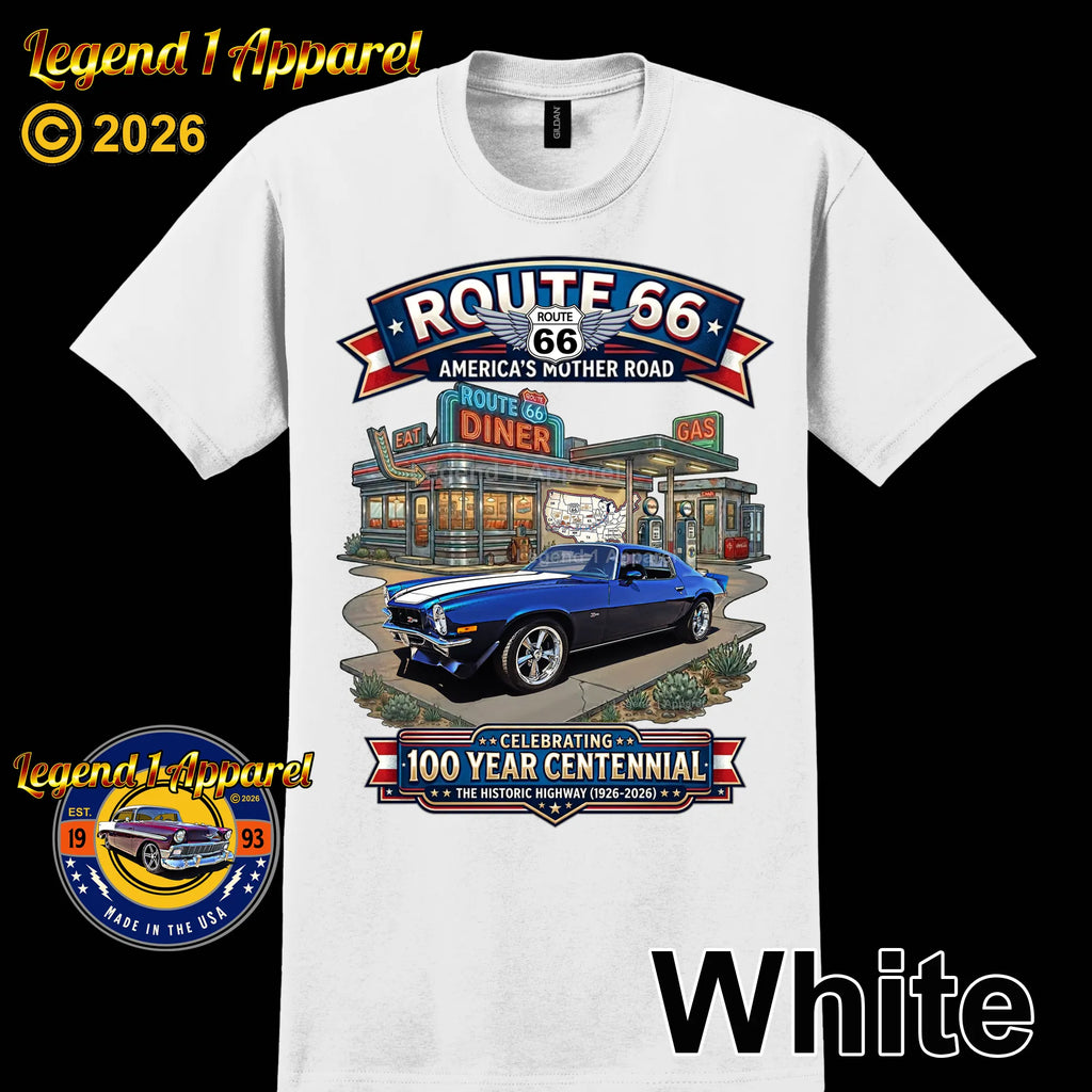 1973 Chevrolet Camaro Classic Car Graphic Tee – Route 66 Centennial T-Shirt