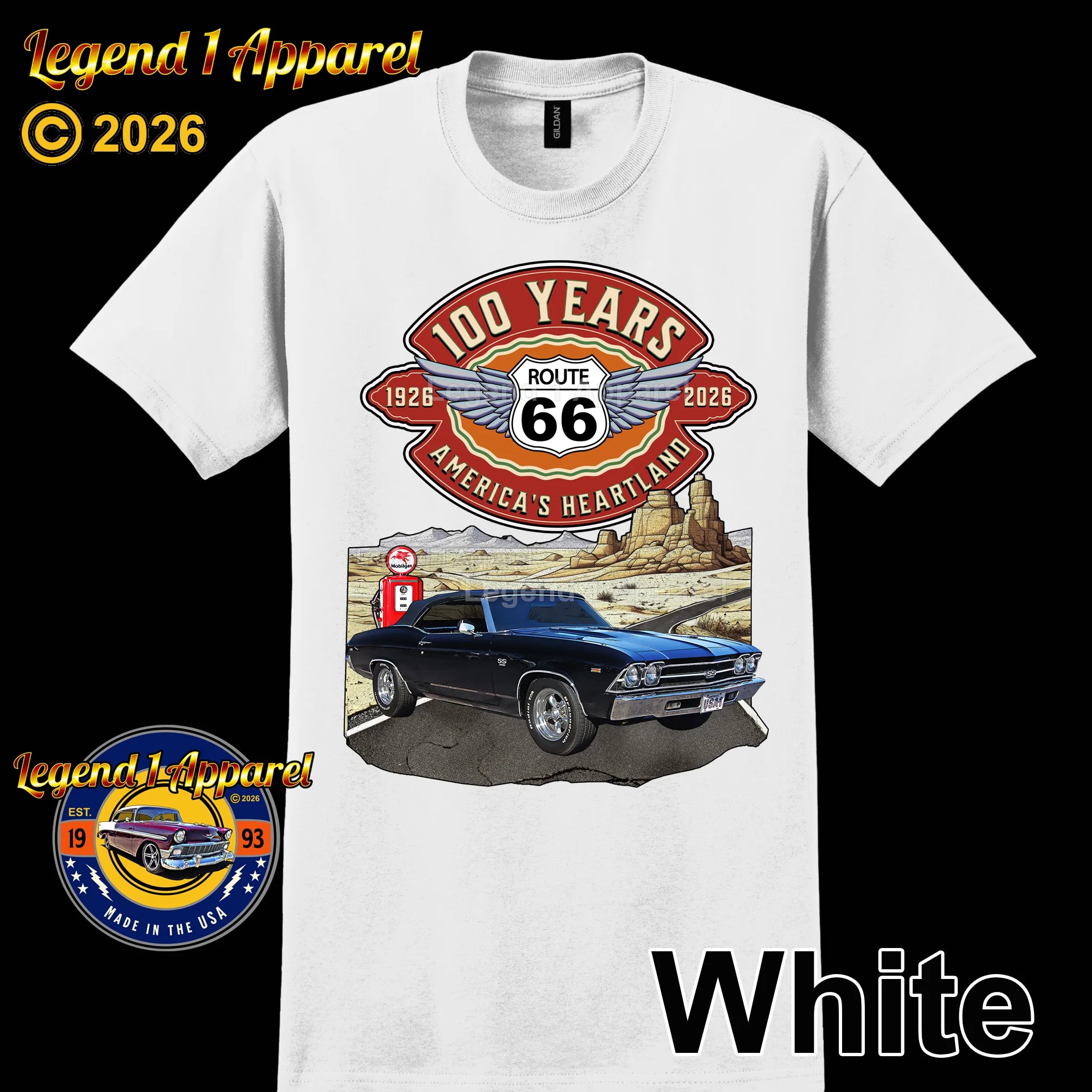 1969 Chevrolet Chevelle SS Classic Car Graphic Tee – Route 66 100 Years T-Shirt