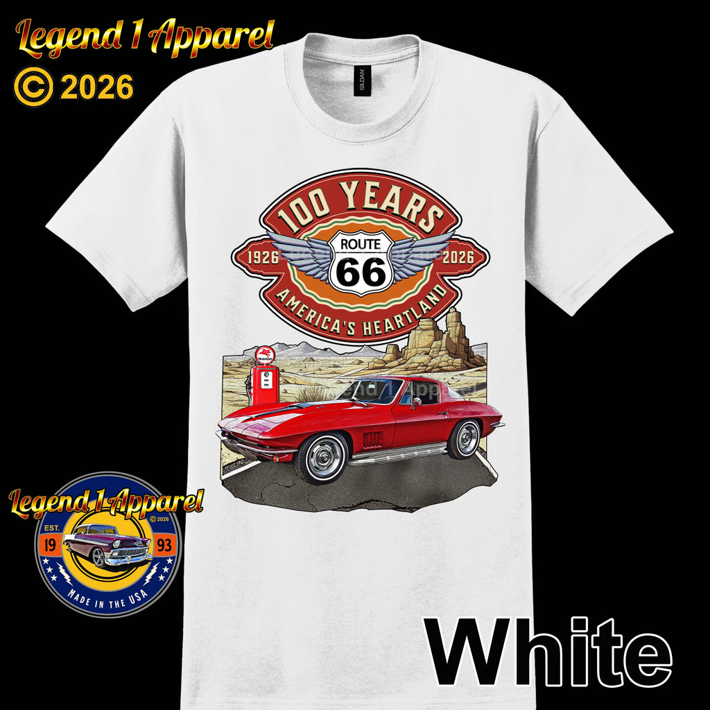 1967 Chevrolet Corvette C2 Classic Car Graphic Tee – Route 66 100 Years T-Shirt