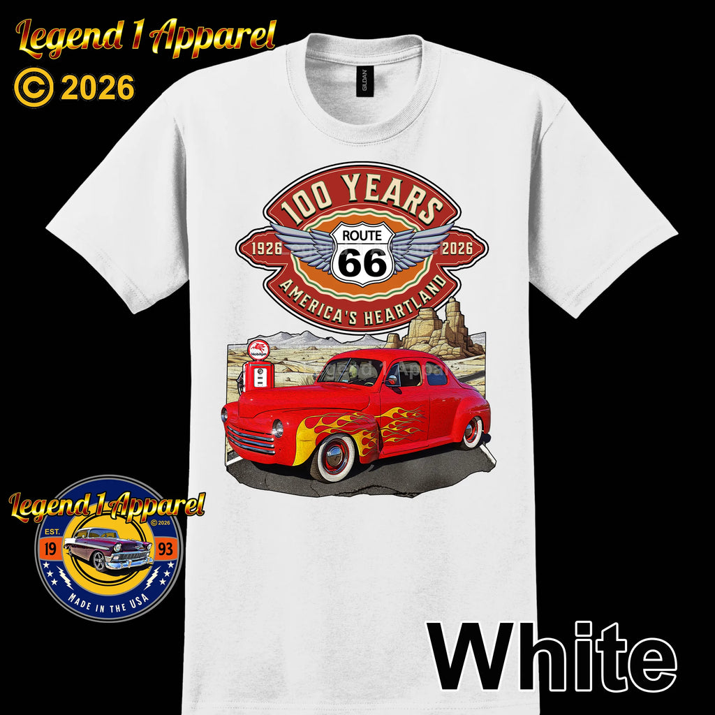 1946 Ford Coupe Classic Car Graphic Tee – Route 66 100 Years T-Shirt