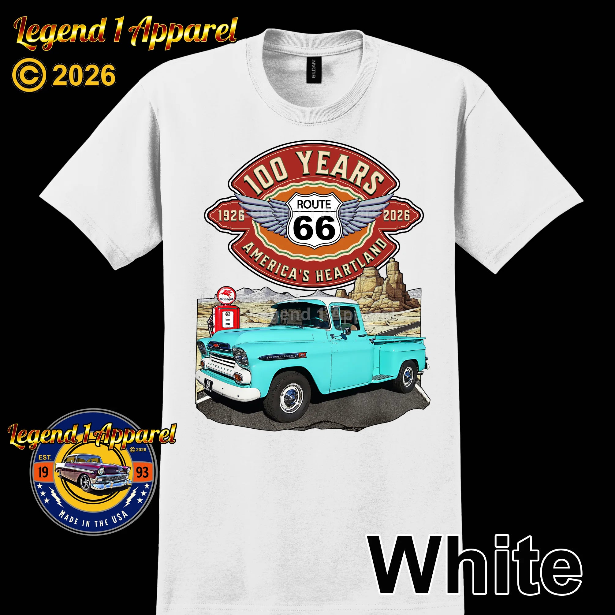 1959 Chevrolet Pick up Classic Truck Graphic Tee – Route 66 100 Years T-Shirt