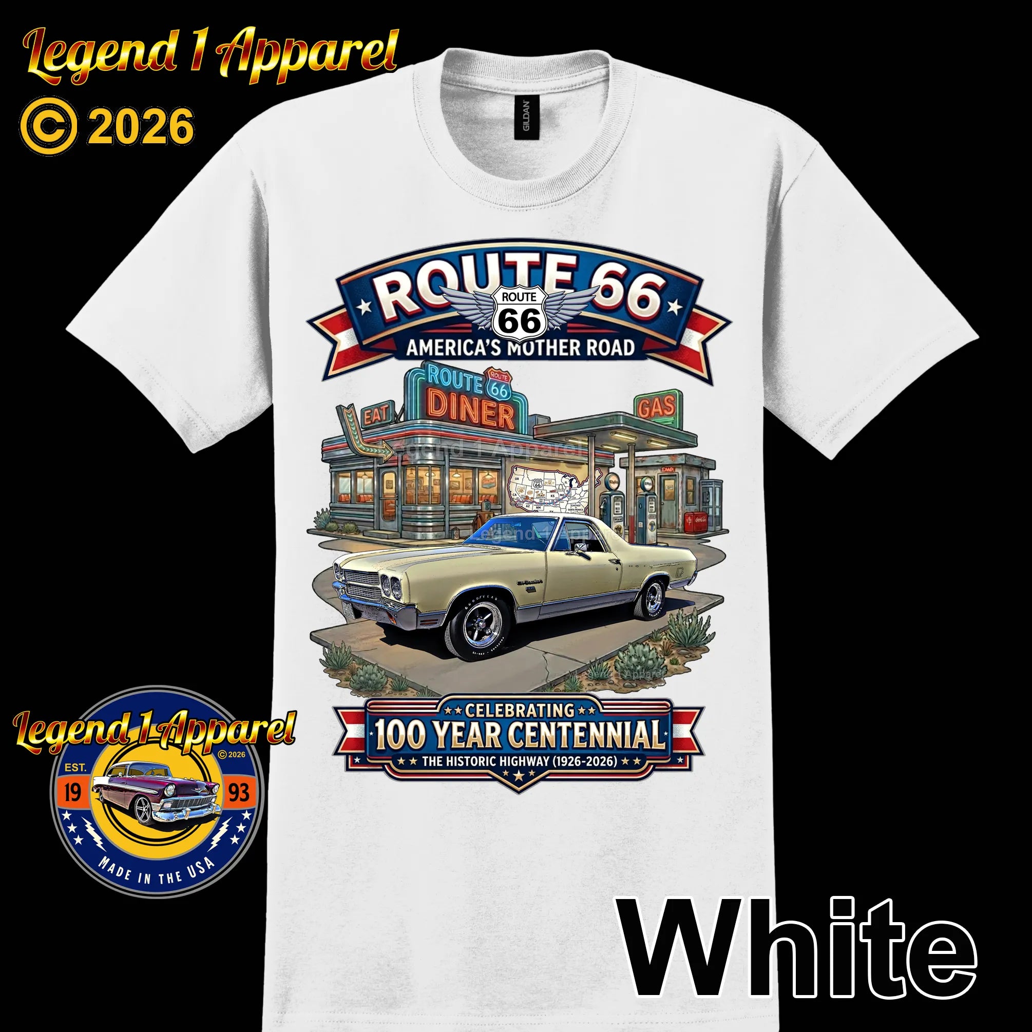 1970 Chevrolet El Camino Classic Truck Graphic Tee – Route 66 Centennial T-Shirt