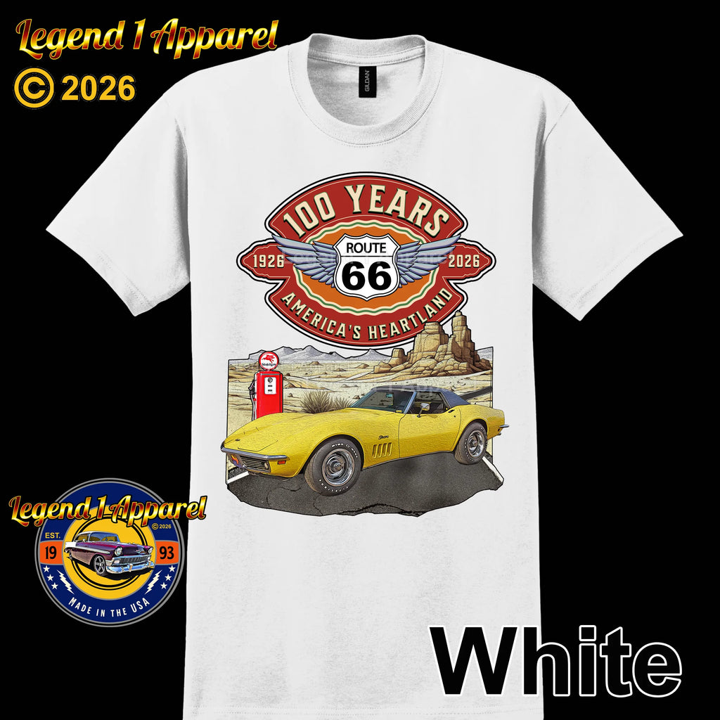 1969 Chevrolet Corvette C3 Classic Car Graphic Tee – Route 66 100 Years T-Shirt