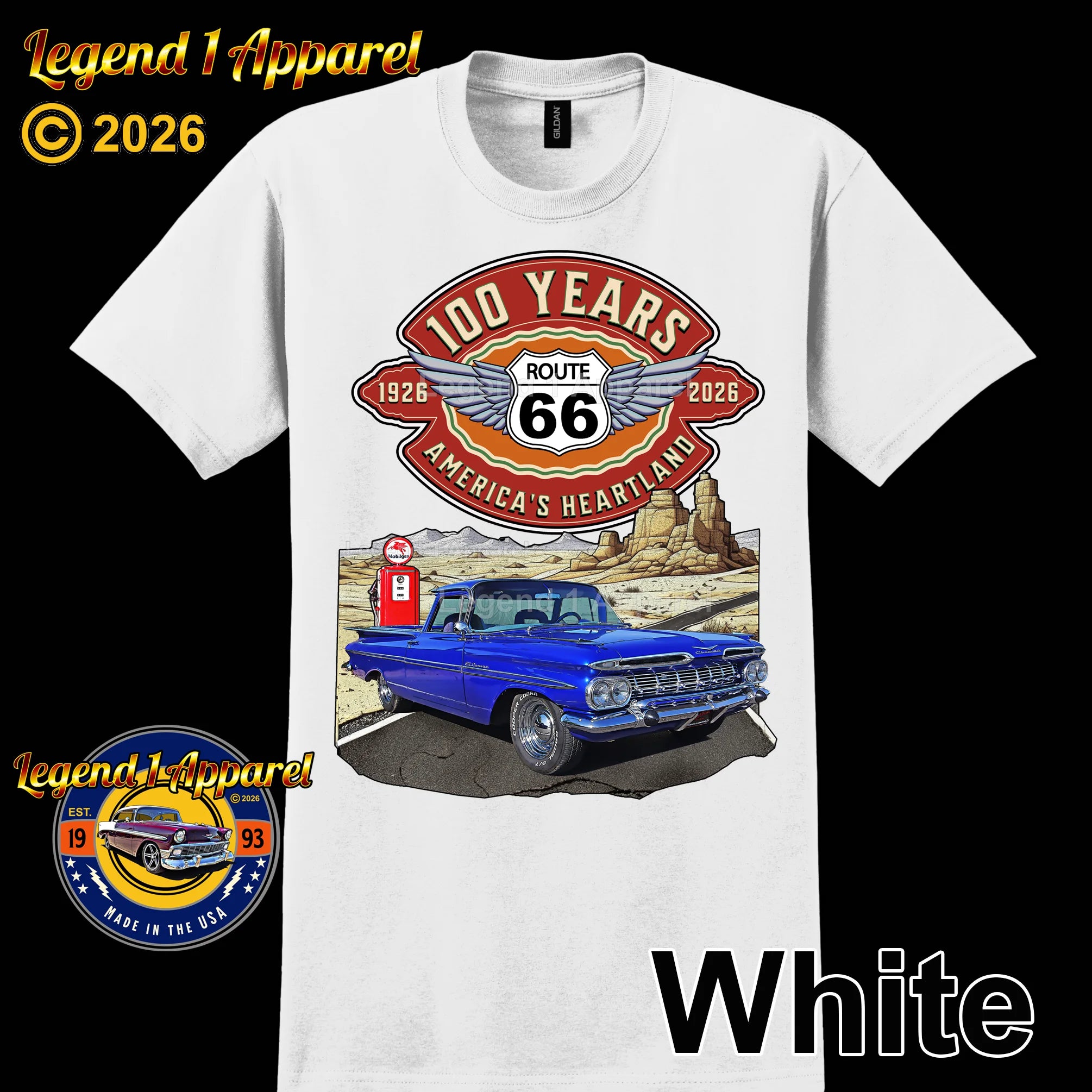 1959 Chevrolet El Camino Classic Truck Graphic Tee – Route 66 100 Years T-Shirt