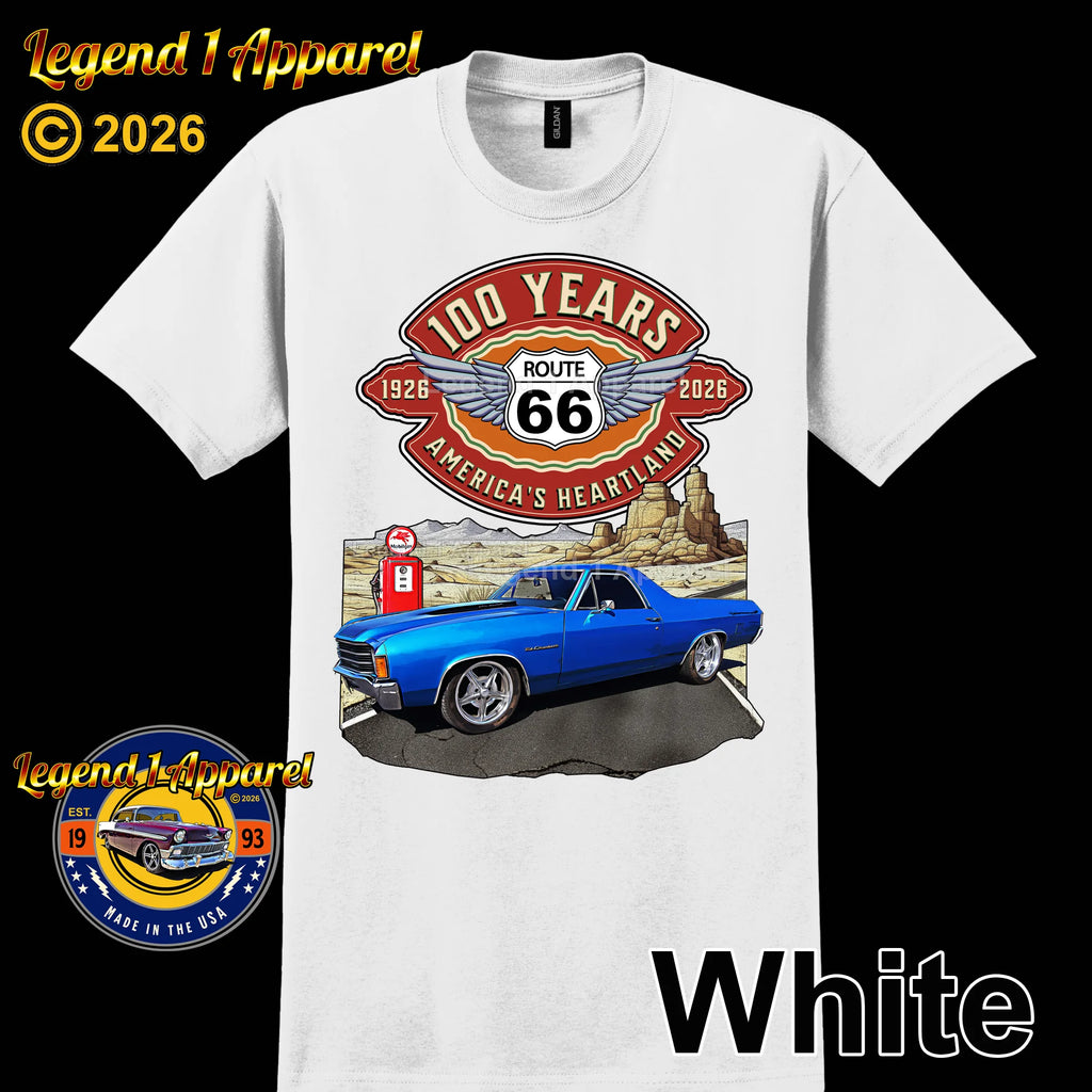 1972 Chevrolet El Camino Classic Truck Graphic Tee – Route 66 100 Years T-Shirt