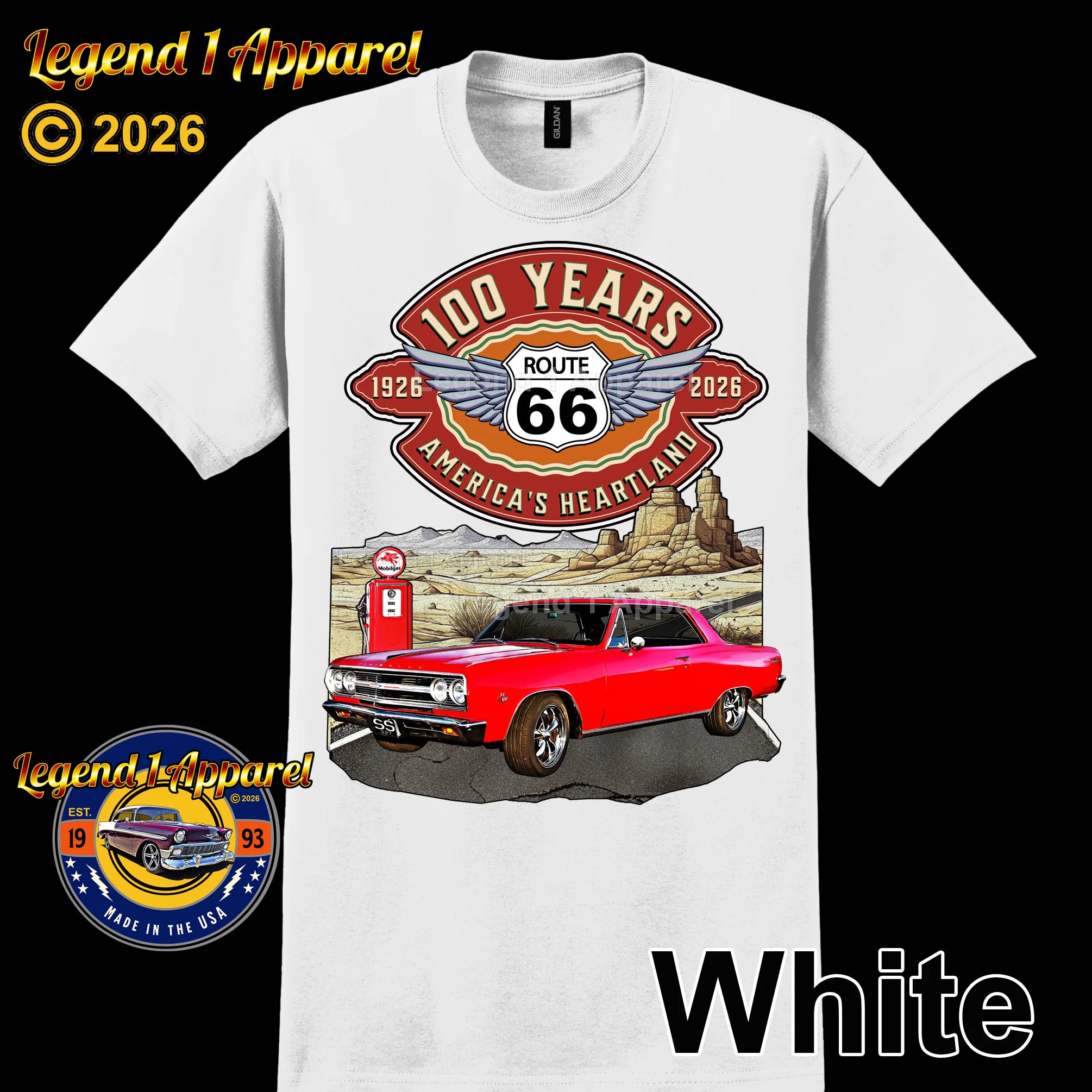 1965 Chevrolet Chevelle SS Classic Car Graphic Tee – Route 66 100 Years T-Shirt