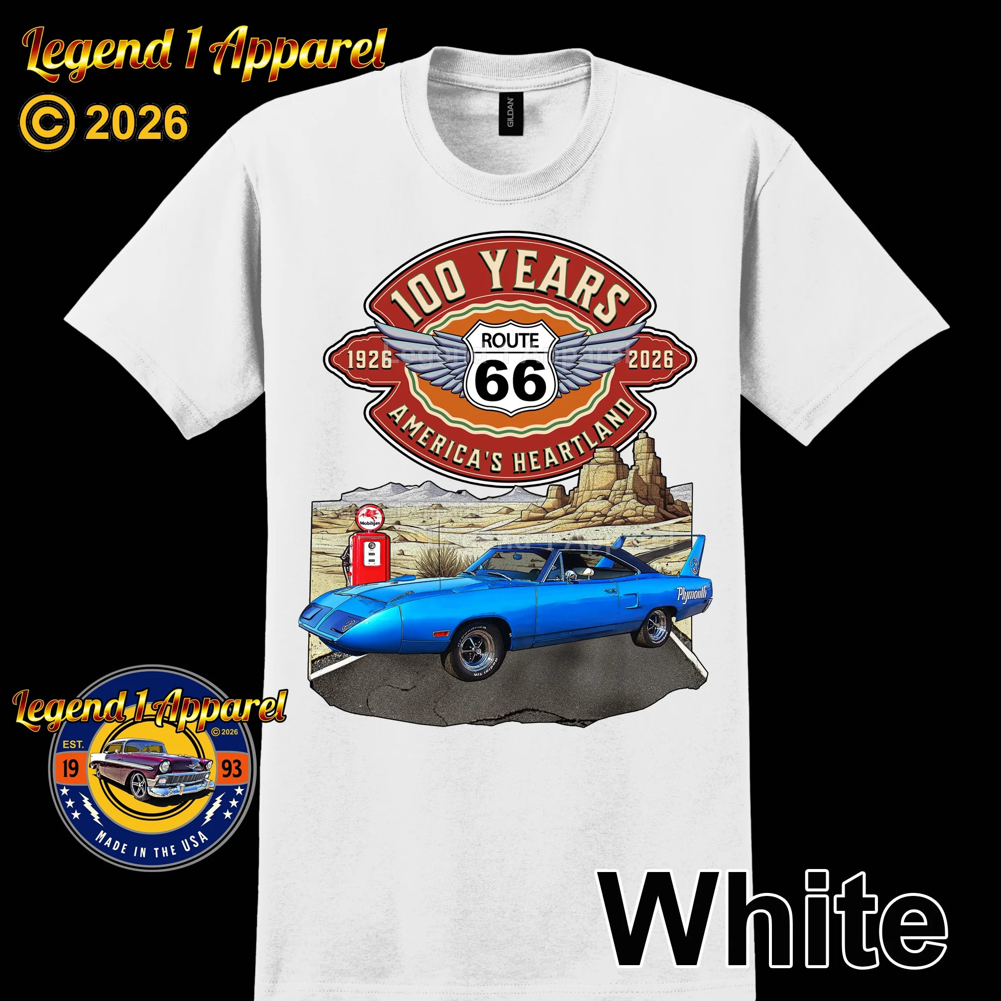 1970 Plymouth RoadRunner Superbird Classic Car Graphic Tee – Route 66 100 Years T-Shirt (Copy)
