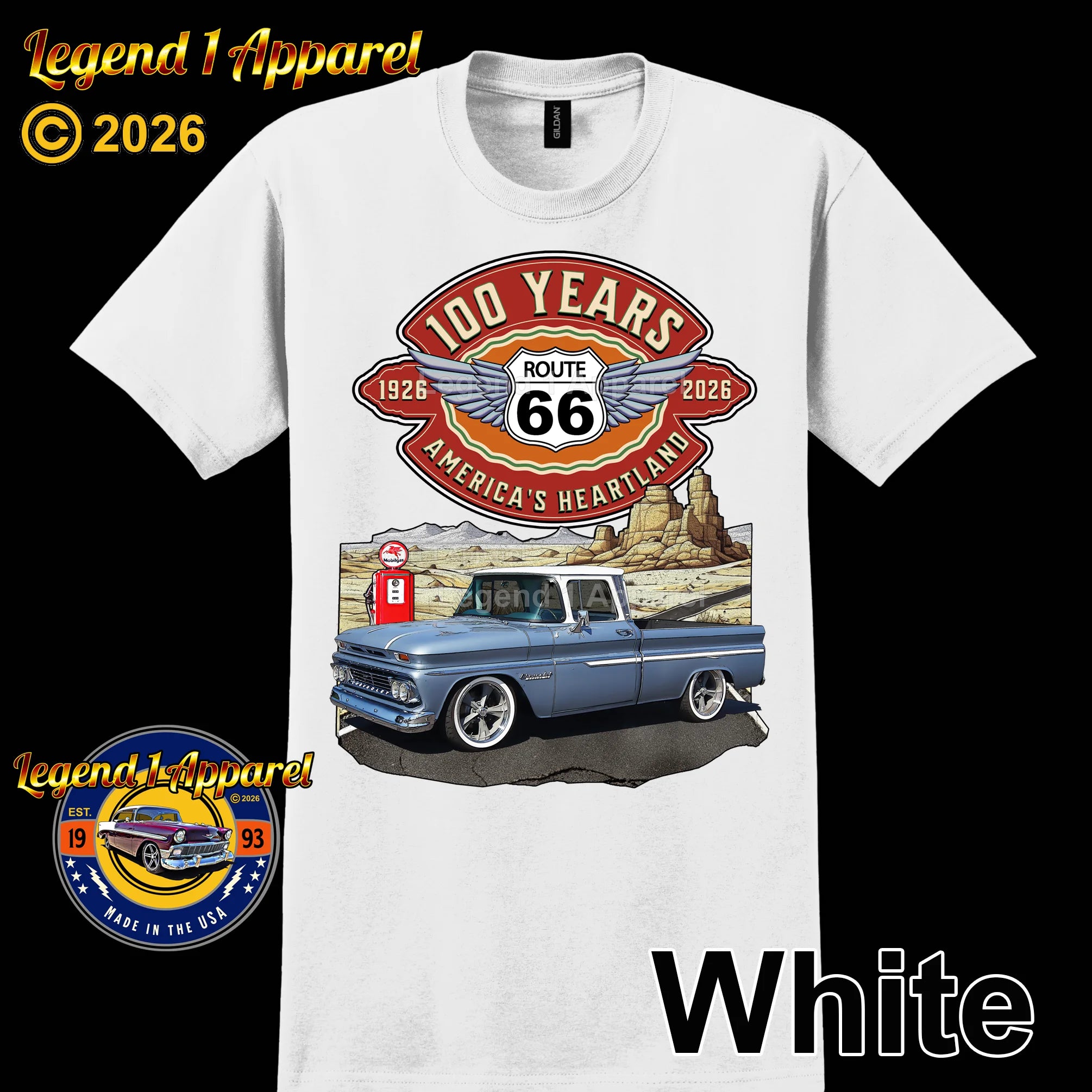 1960 Chevrolet Pick up Classic Truck Graphic Tee – Route 66 100 Years T-Shirt