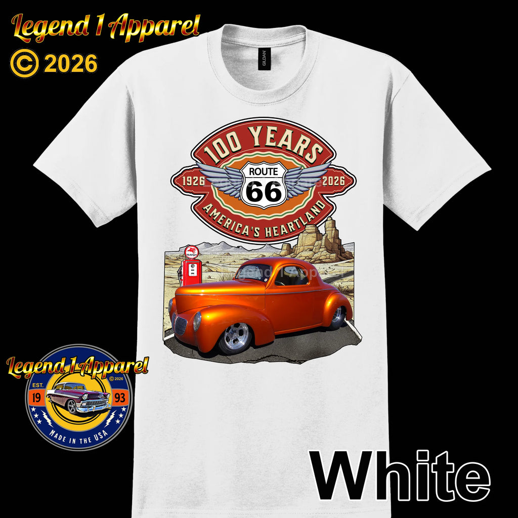 1941 Willys Coupe Classic Car Graphic Tee – Route 66 100 Years T-Shirt