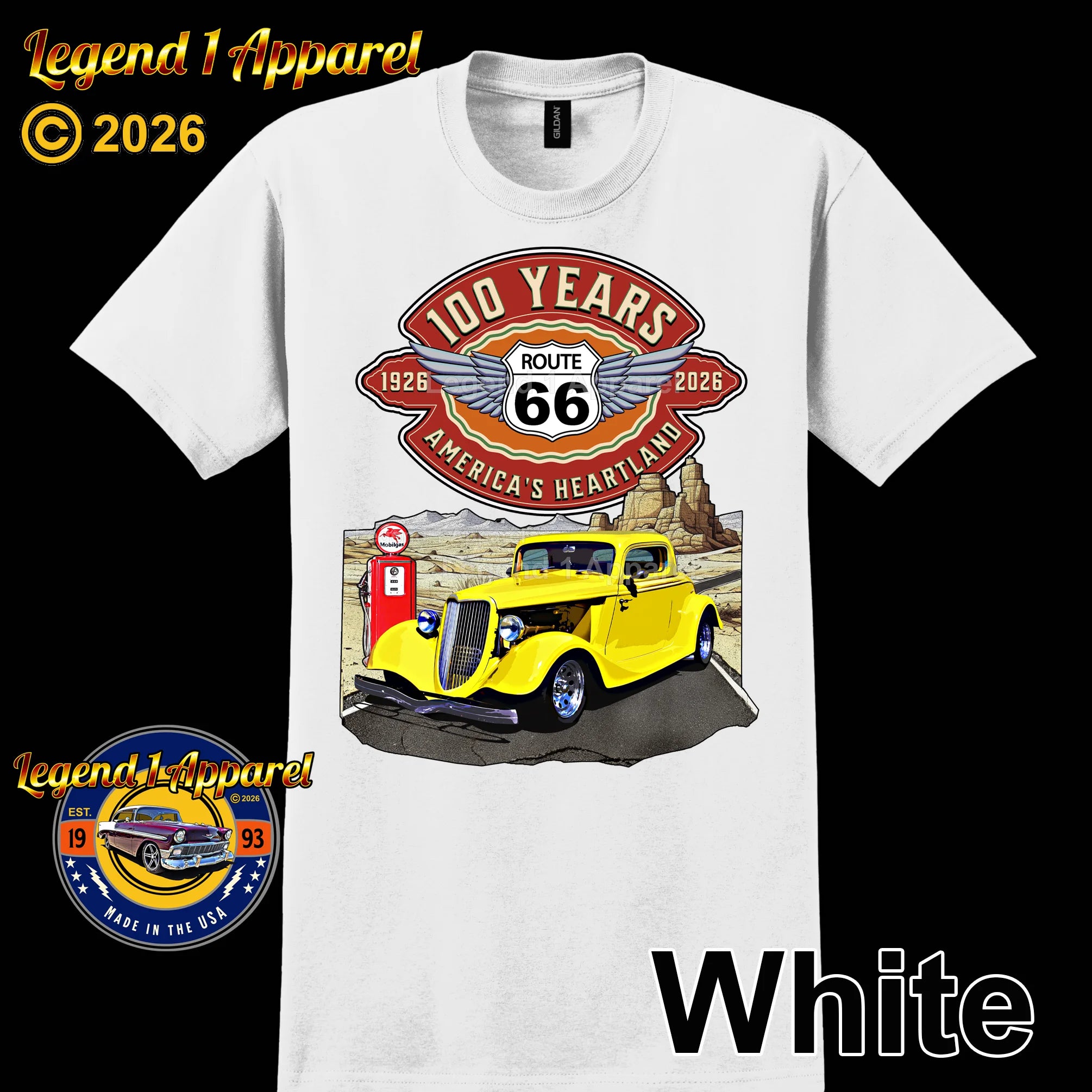 1934 Ford Coupe Classic Car Graphic Tee – Route 66 100 Years T-Shirt