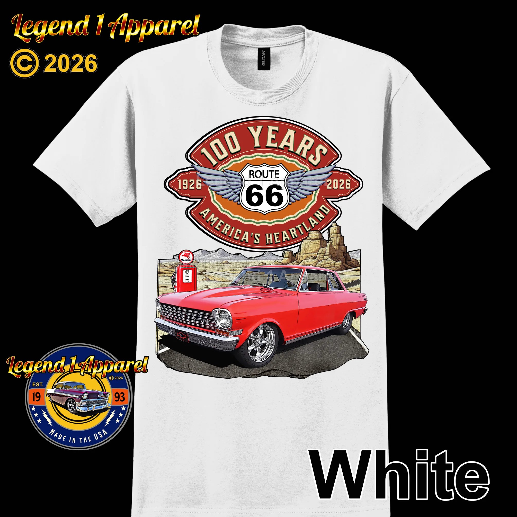 1964 Chevrolet Nova SS Classic Car Graphic Tee – Route 66 100 Years T-Shirt
